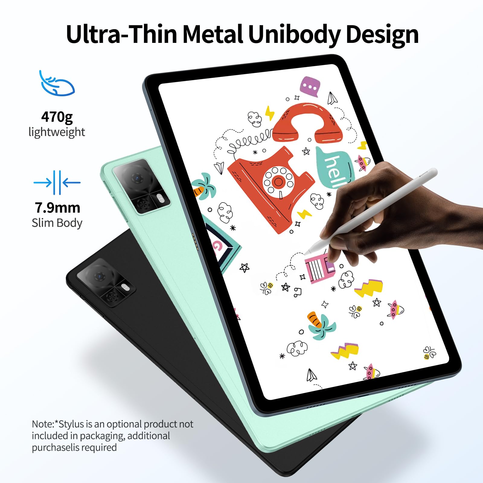 DOOGEE T20S 10.4 Inch Android 13 Tablet - 15GB RAM + 128GB/1TB Storage, 2000x1200 FHD IPS Display, 7500mAh Battery, Octa-Core 4G Dual SIM, Widevine L1, 13MP Camera, OTG, 5G WiFi, GPS (Black) - Perfect for Work, Study, Streaming & Gaming