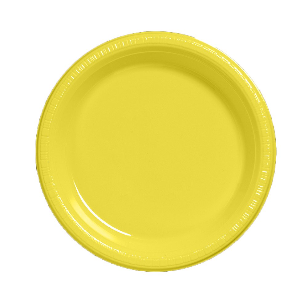 Creative Converting Touch of Color 50-Count Plastic Banquet Plates - School Bus Yellow - Perfect for Birthday Parties, School Events & Picnics