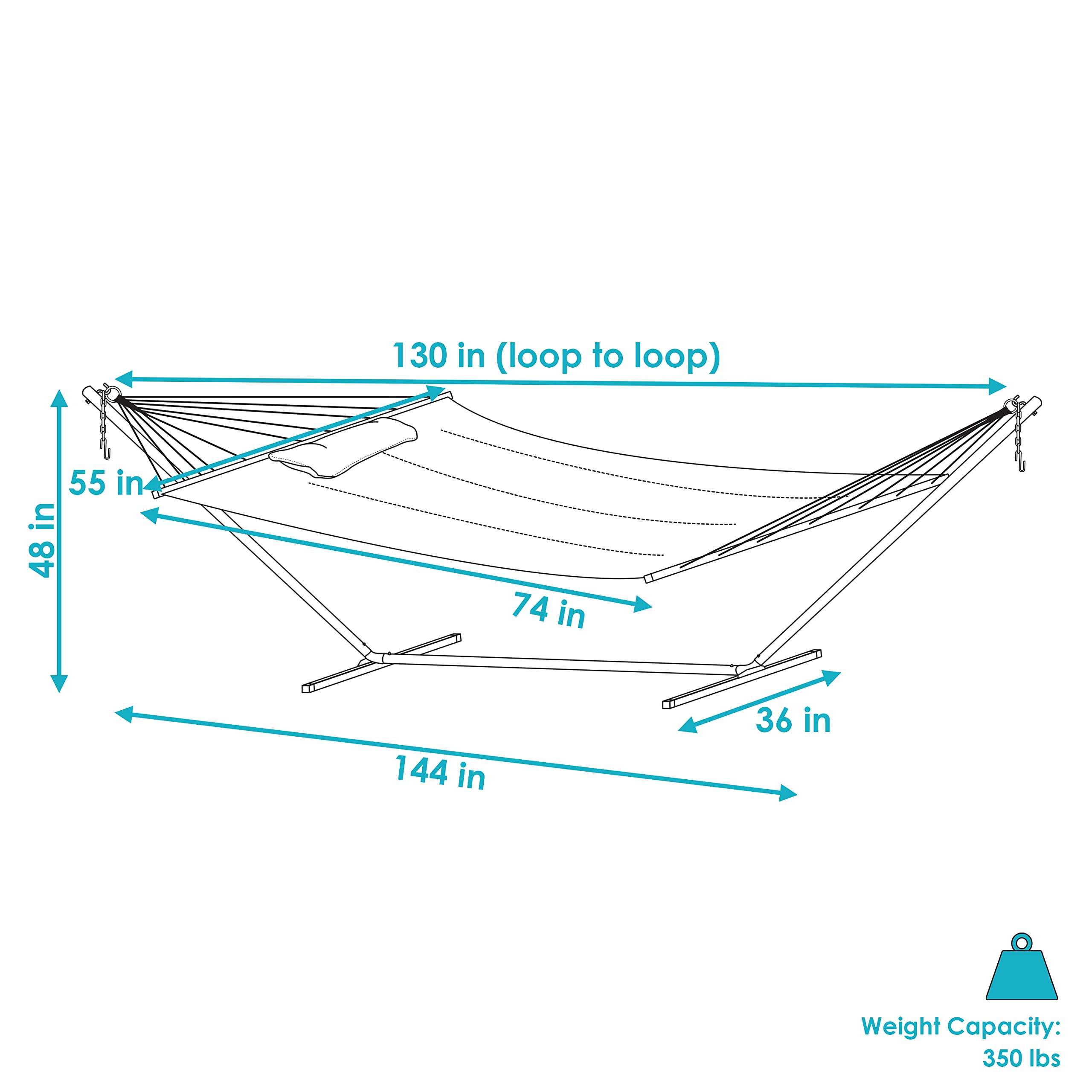 Sunnydaze Quilted Double Hammock with Stand for Outdoor Use - 350lb Capacity 2-Person Hammock with 12-Foot Steel Stand - Nautical Stripe Design - Perfect for Backyard, Patio, Beach & Camping Relaxation