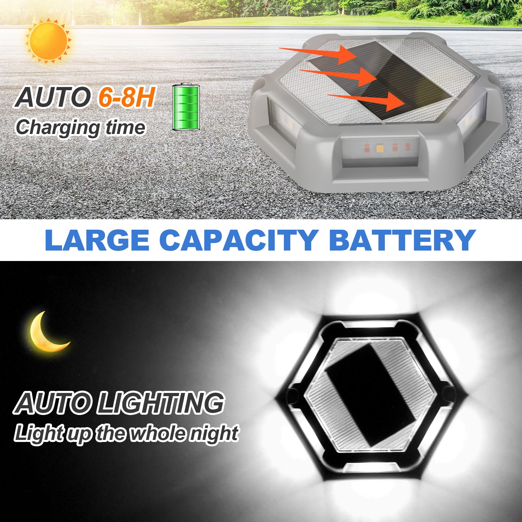 12 Pack Solar Dock Lights - Waterproof Outdoor LED Aluminum Step Lights for Driveway, Sidewalk, Garden Pathway, Yard, Deck & Patio (White) - Perfect for Nighttime Safety & Landscape Lighting