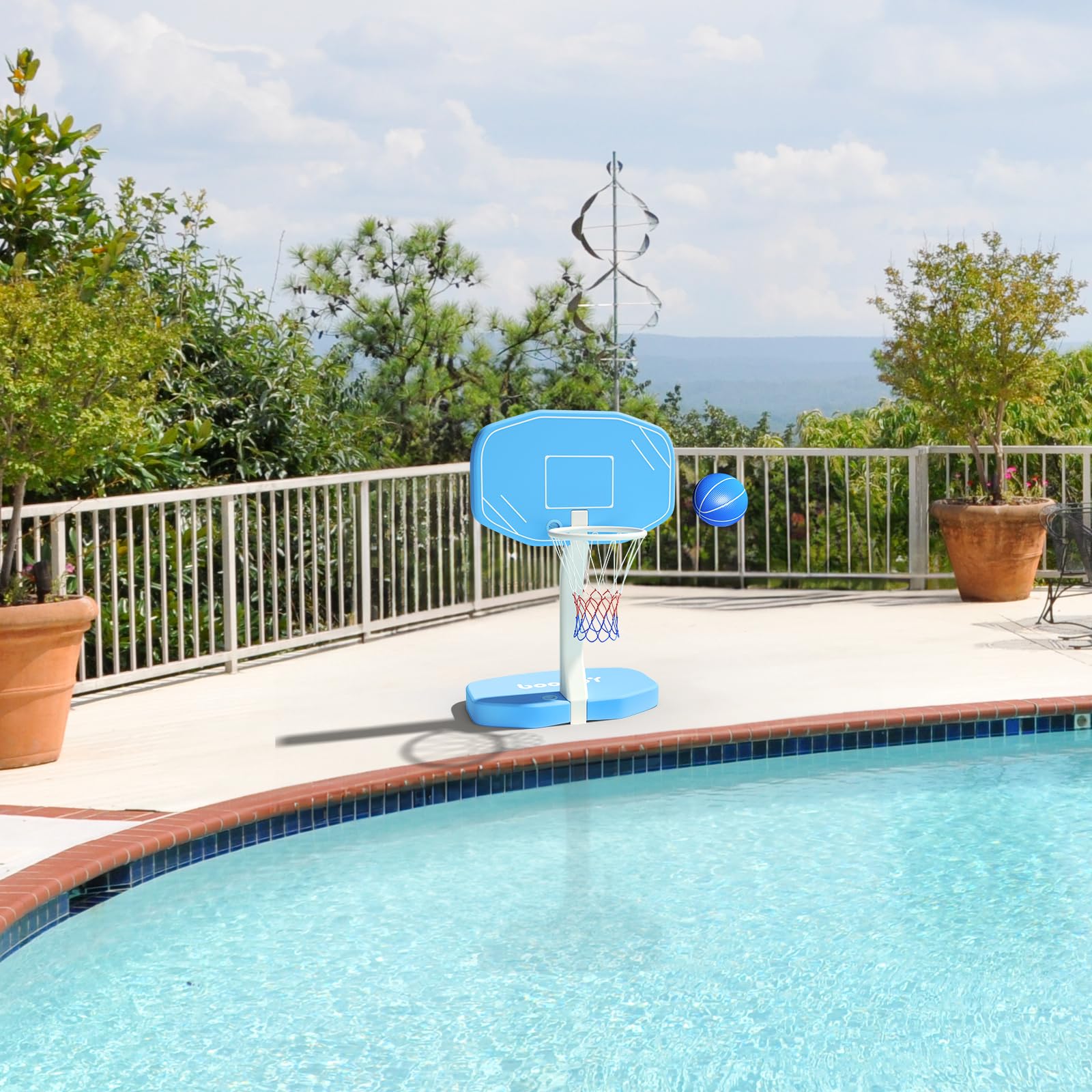 2-in-1 Pool Basketball Hoop & Volleyball Net Set - Adjustable Swimming Pool Games for Kids & Adults - Perfect for Inground Pools, Backyard Pool Parties & Summer Water Fun