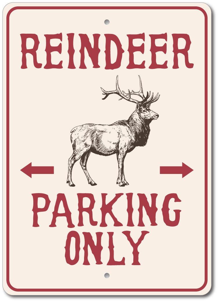 Funny Reindeer Parking Sign - 8x12 Inch Metal Reindeer Decor for Christmas & Holiday Home Decoration - Perfect for Indoor & Outdoor Use, Gifts, and Festive Parties