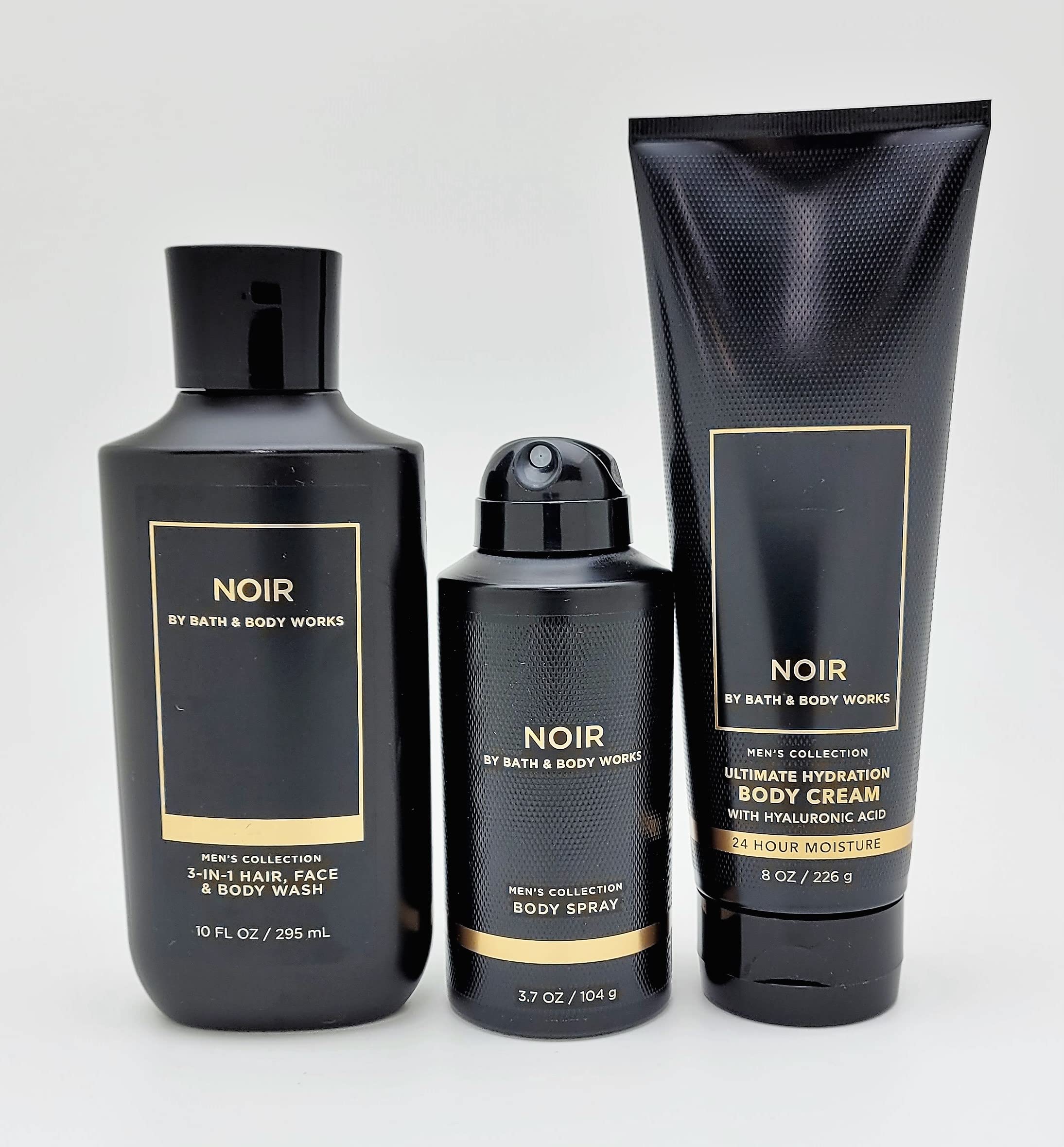 Bath & Body Works Noir for Men 3-in-1 Hair Face & Body Wash, Body Spray & Hydration Cream Set - Moisturizing Grooming Kit for Men with Refreshing Scent - Perfect for Shower, Gym & Travel (2021)