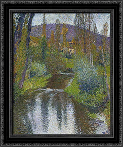 Henri Martin Black Ornate Wood Framed Canvas Art - The Vert and First Houses of Labastide 20x24 - Vintage French Landscape Painting for Living Room, Bedroom & Office Decor
