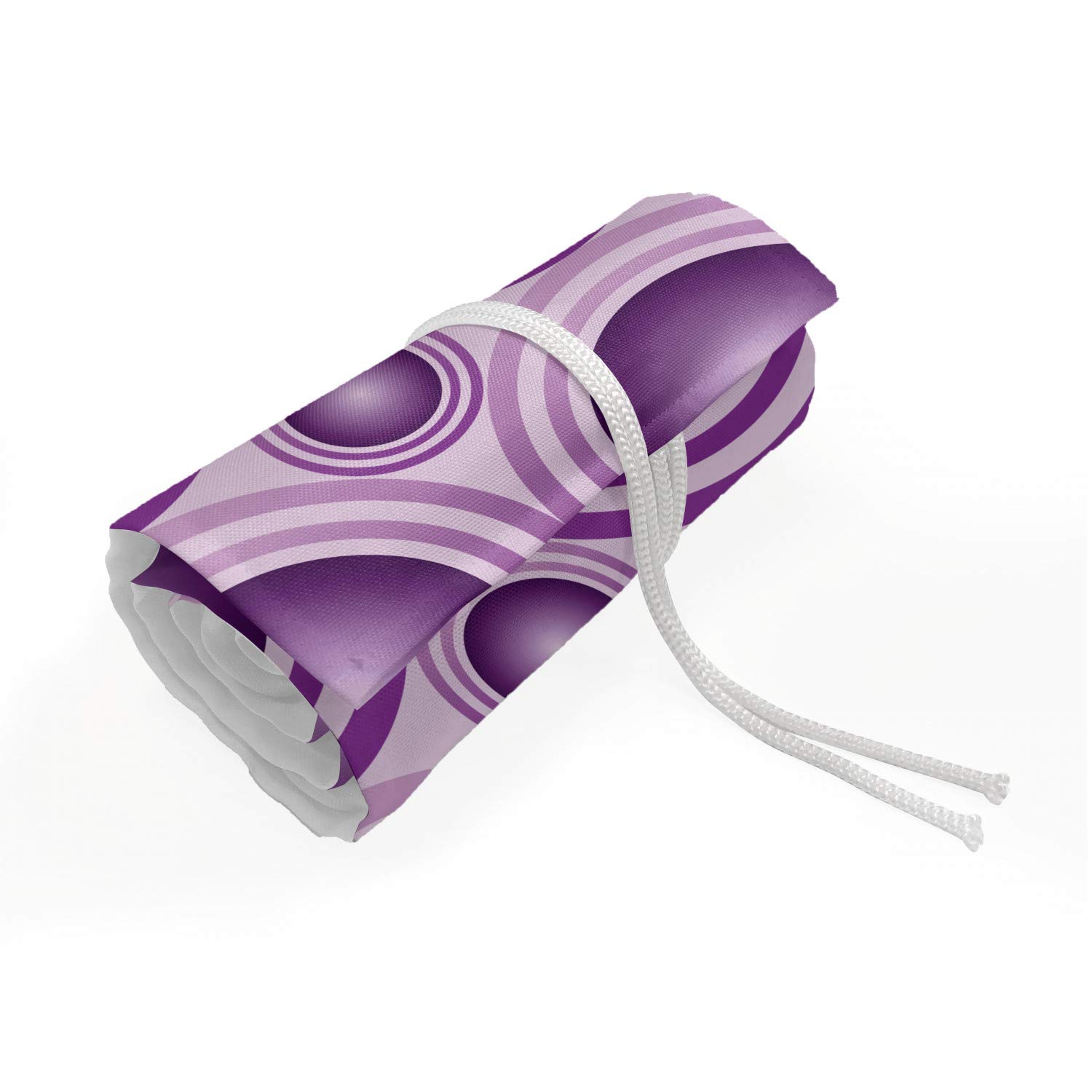 Ambesonne Purple Pencil Case Wrap Roll Holder - Gradient Geometric Circular Pattern with Inner Lines and Ring Balls Design - Durable Canvas Pencil Organizer with 48 Loops for Artists, Students & Professionals - Perfect for School, Office & Travel Use