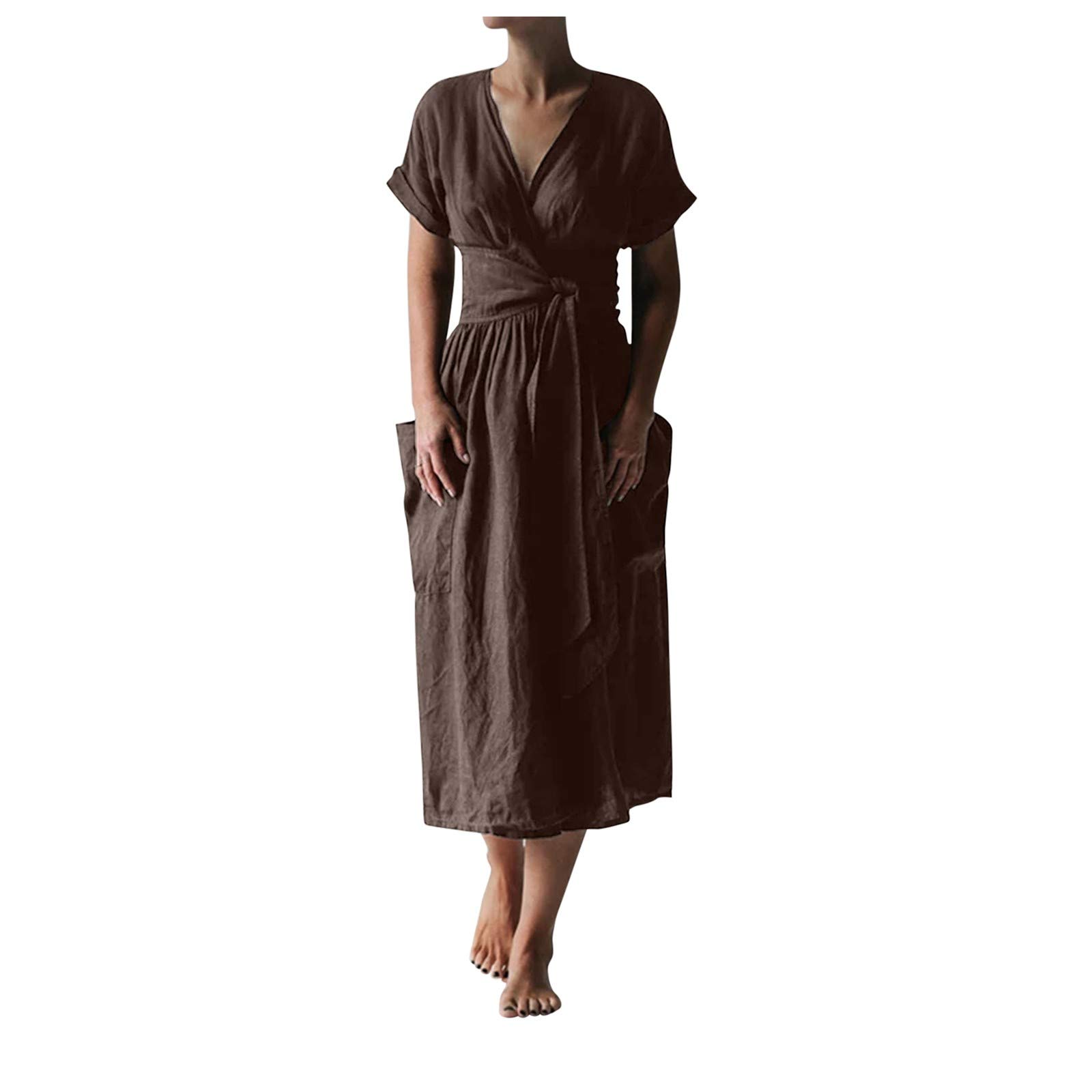 **Women's Plus Size Floral Print V-Neck Short Sleeve Casual Dress - Perfect for Summer Outings, Beach Vacations & Casual Wear**