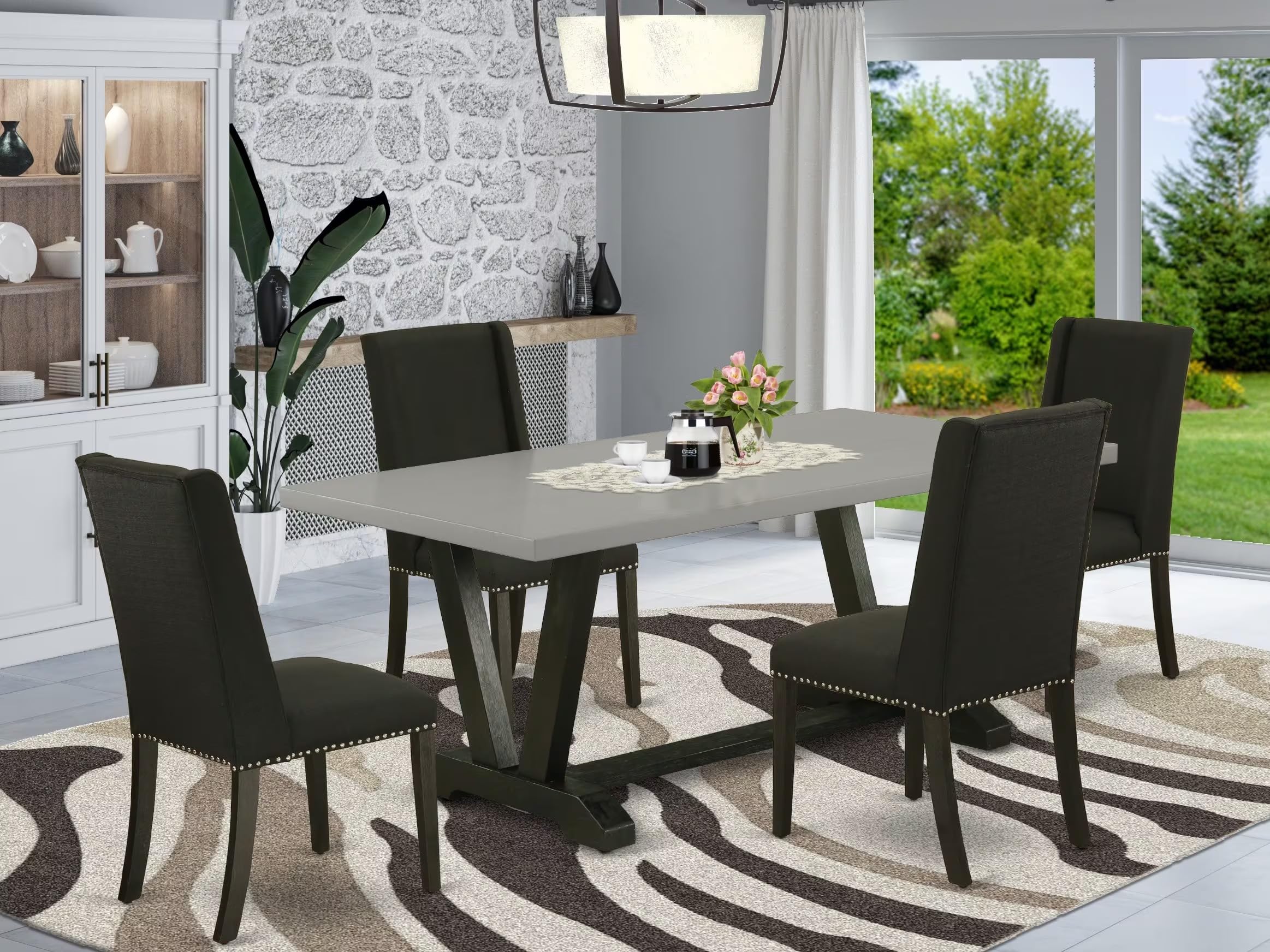 East West Furniture 5-Piece Dining Table Set for 4 - Rectangle Kitchen Table with V-Legs & 4 Black Linen Fabric Chairs, 40x72 Inch, Multi-Color - Perfect for Small Kitchens, Breakfast Nooks & Cozy Dining Spaces