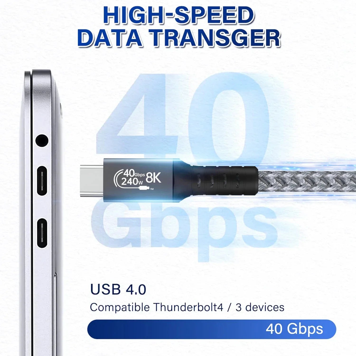 Thunderbolt 4 Cable 6.6ft (2m) USB4 40Gbps 240W Fast Charging & Data Transfer - Perfect for MacBook Pro, Dell XPS & External SSD Drives