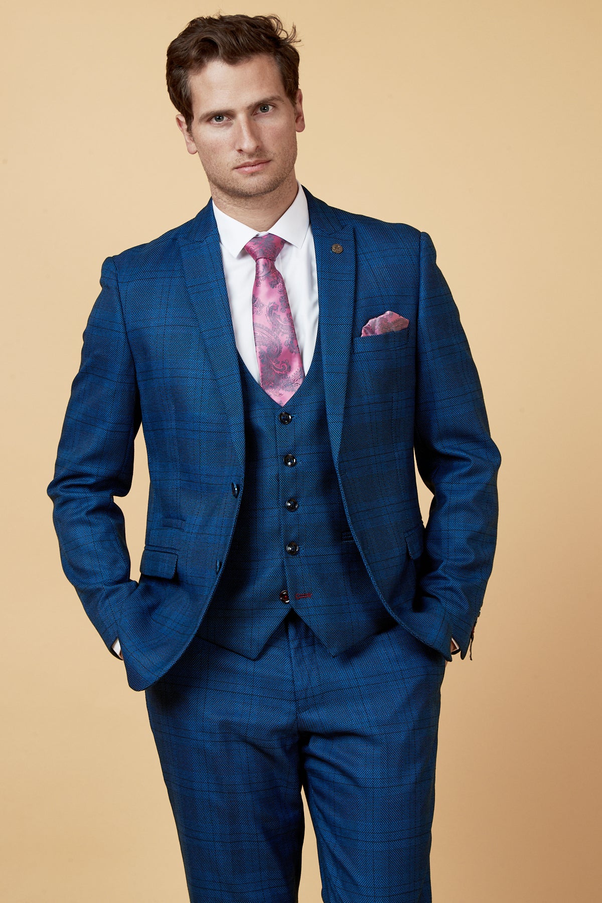 Jerry Blue Check Suit with Single Breasted Waistcoat - Men's Formal Business Attire for Weddings, Office & Special Occasions