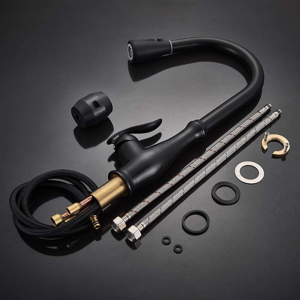 Blackened Brass Pull-Out Kitchen Faucet with 2-Way Sprayer - 360° Swivel Single Handle Mixer Tap for Sink - Perfect for Modern Kitchens & Bar Prep Areas