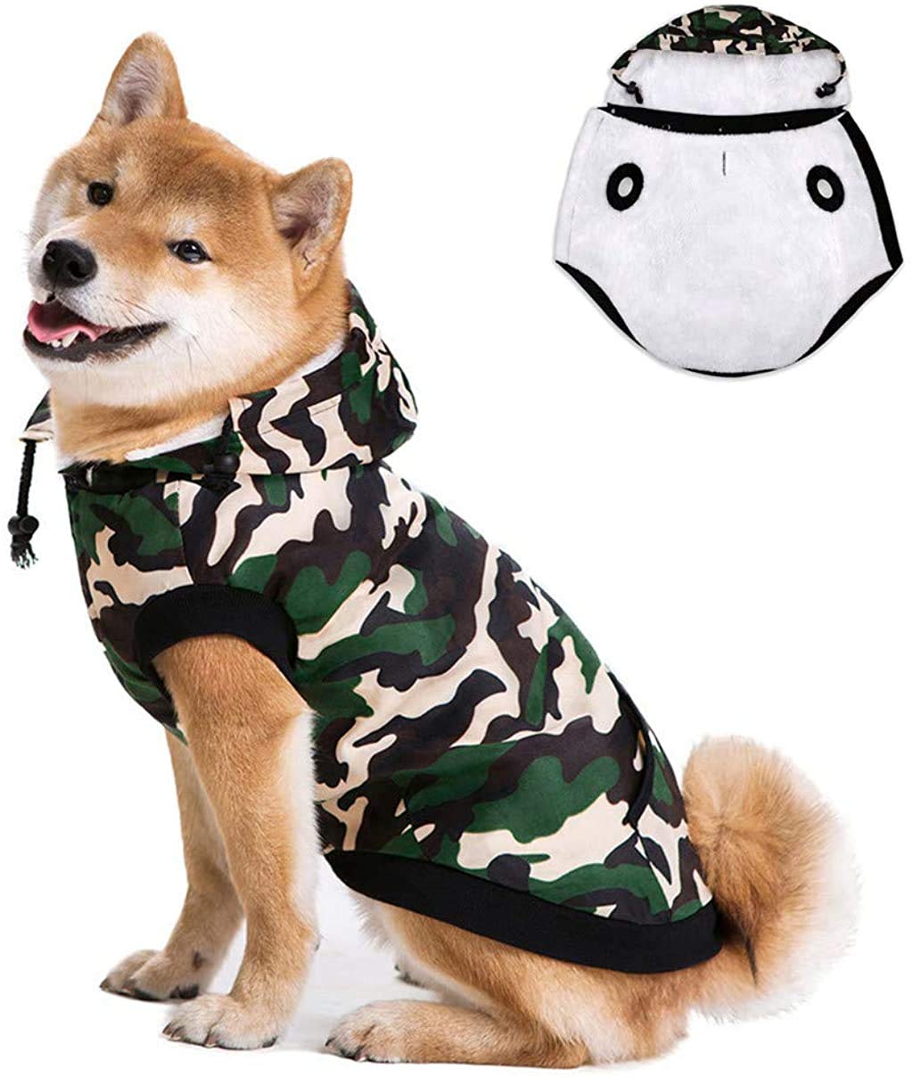 Miaododo Fleece Lined Windproof Camouflage Dog Jacket - Warm Winter Coat for Small, Medium & Large Dogs - Perfect for Cold Weather Walks & Outdoor Adventures