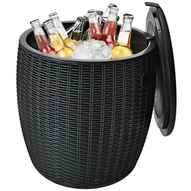Portable Rattan Cooler Bar Table - 9.5 Gallon Outdoor Ice Bucket with Side Handle for Beer, Cocktails & Drinks | Perfect for Poolside, Backyard Parties, BBQ & Outdoor Entertaining