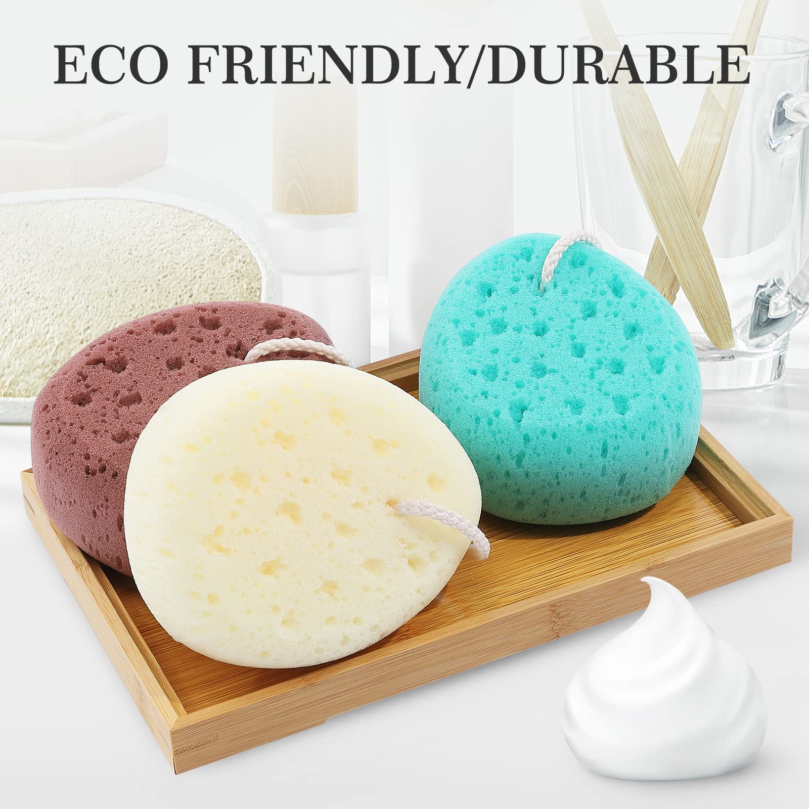 3 Pack Large Bath Sponges & Loofah Body Scrubbers for Women, Men & Teens - Exfoliating Shower Pouf with 3 Colors | Perfect for Body Wash, Skin Exfoliation & Daily Shower Cleaning