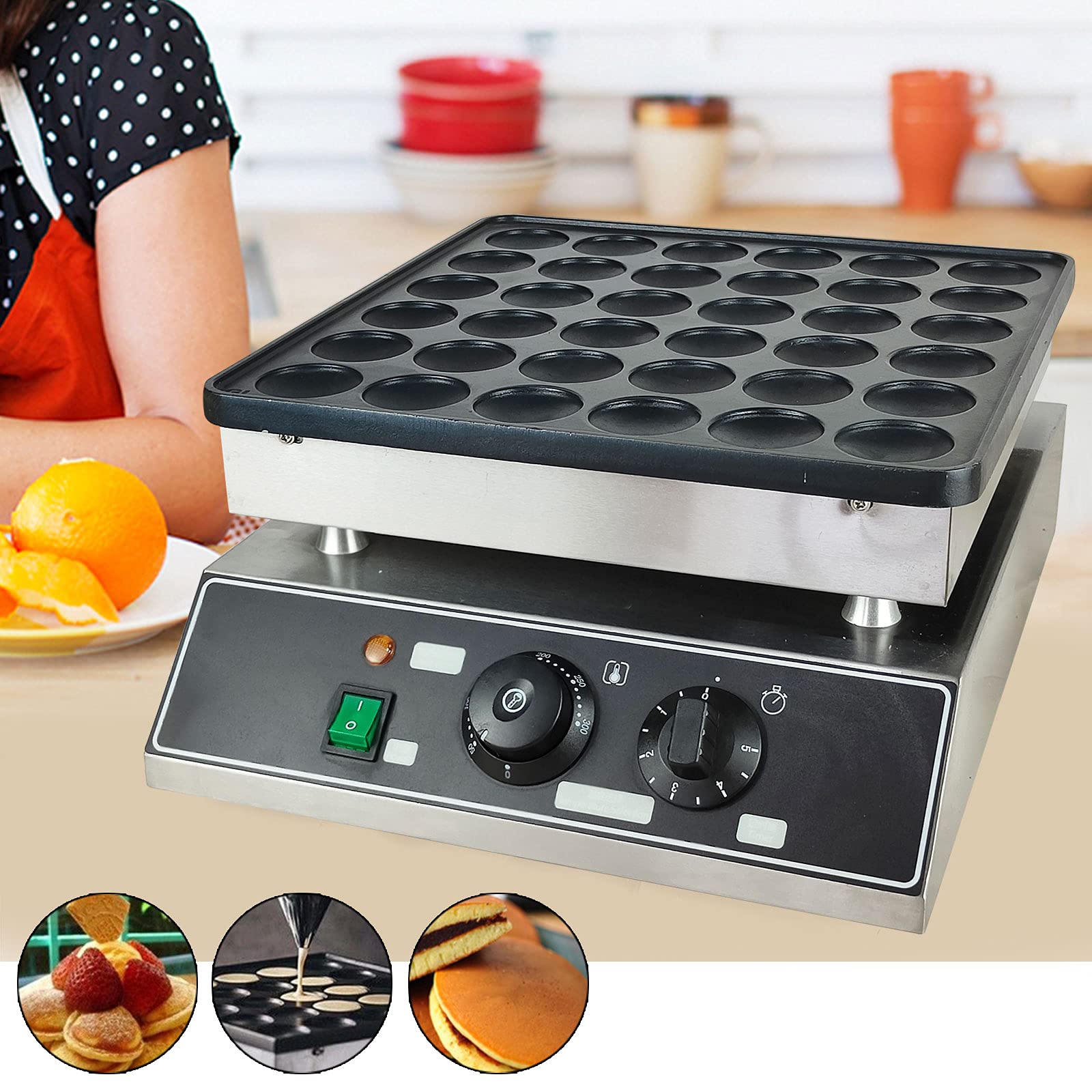 Mini Dutch Pancake Baker 36Pcs - Non-Stick Electric Waffle Maker 110V 1000W - Commercial Pancake Machine for Restaurants, Cafes, Bakeries - Perfect for Breakfast, Brunch & Dessert Making