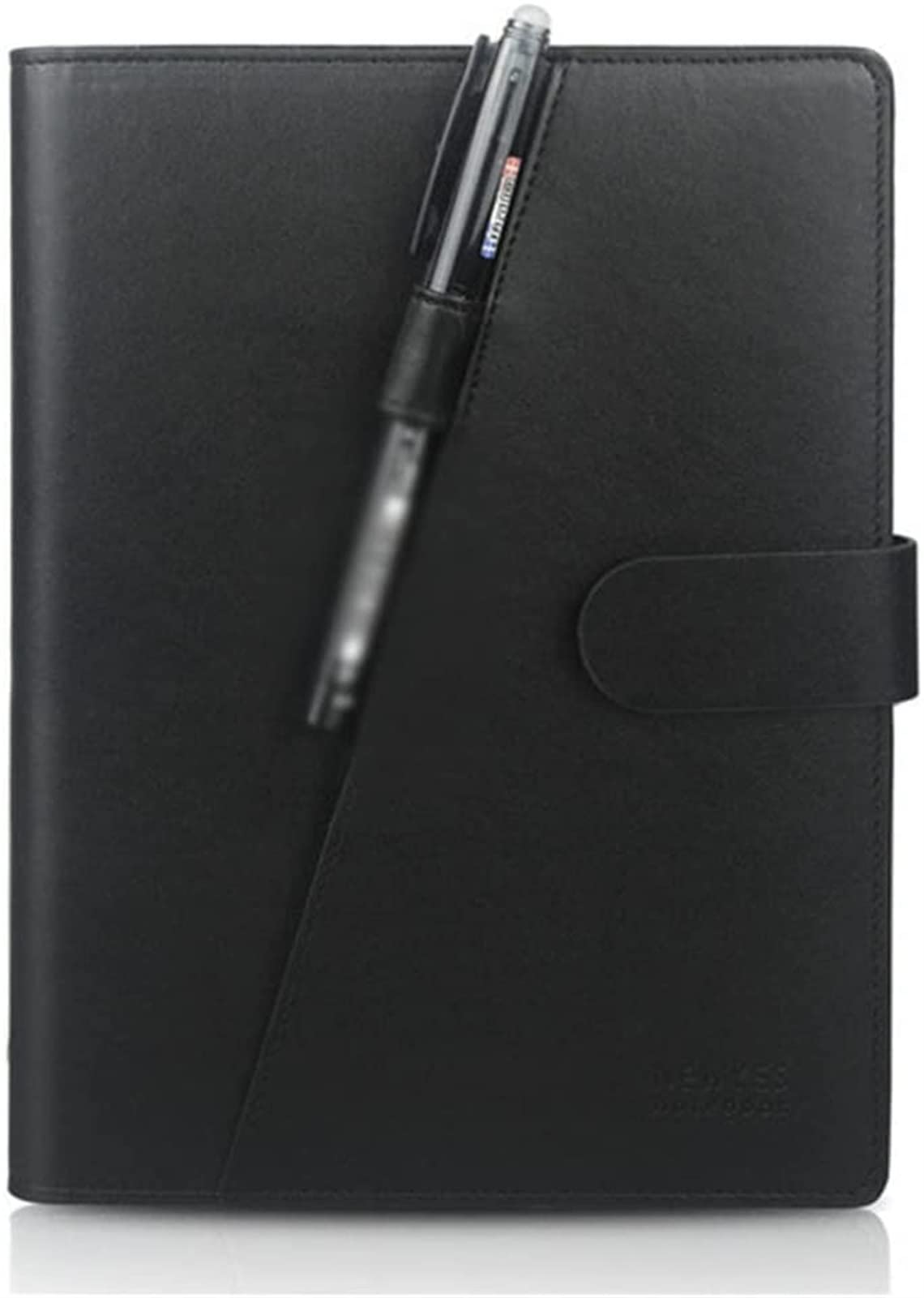 YQBUER A5 Smart Erasable Notebook - Black Leather Reusable Notebook with Wire Bound Design & Replaceable Paper - Perfect for Journaling, Note Taking, Meetings and Office Use