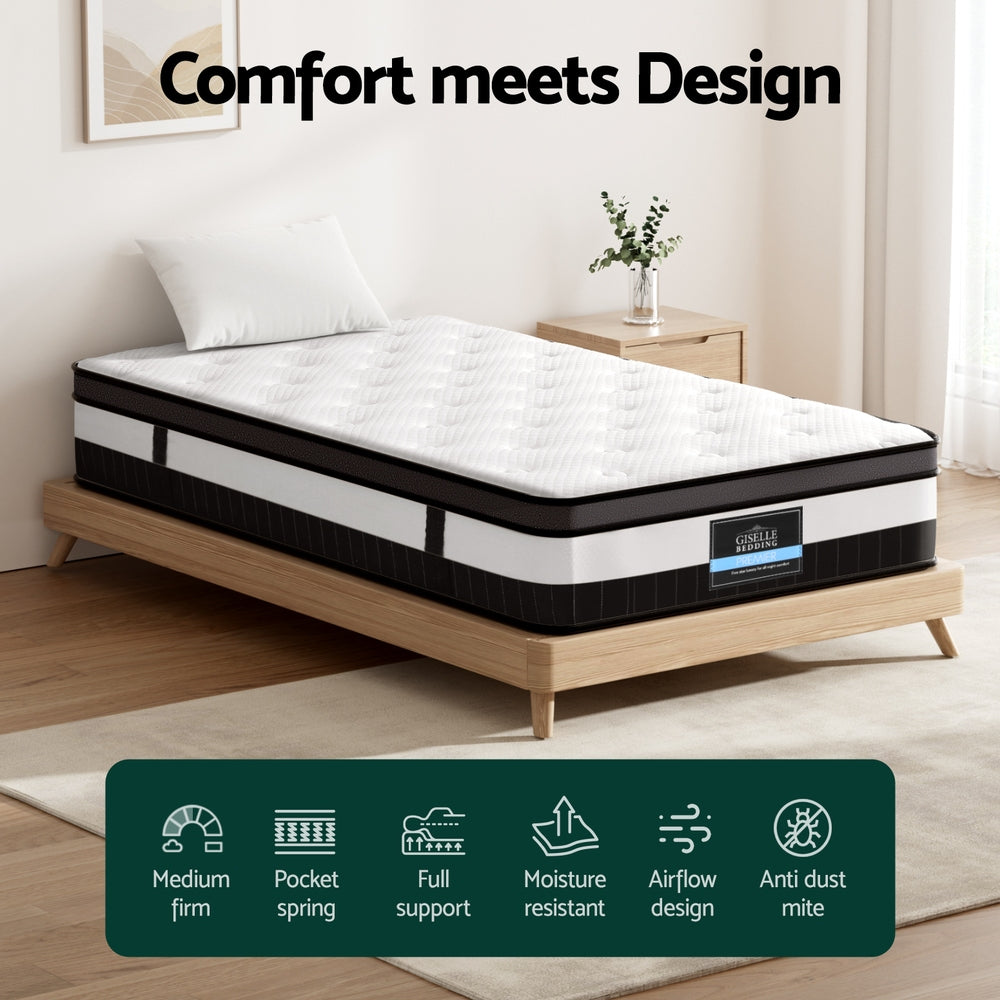 Breeze Euro Top Pocket Spring Mattress - 30cm Thick Single Size for Ultimate Comfort | Perfect for Guest Rooms, Dorms & Small Bedrooms