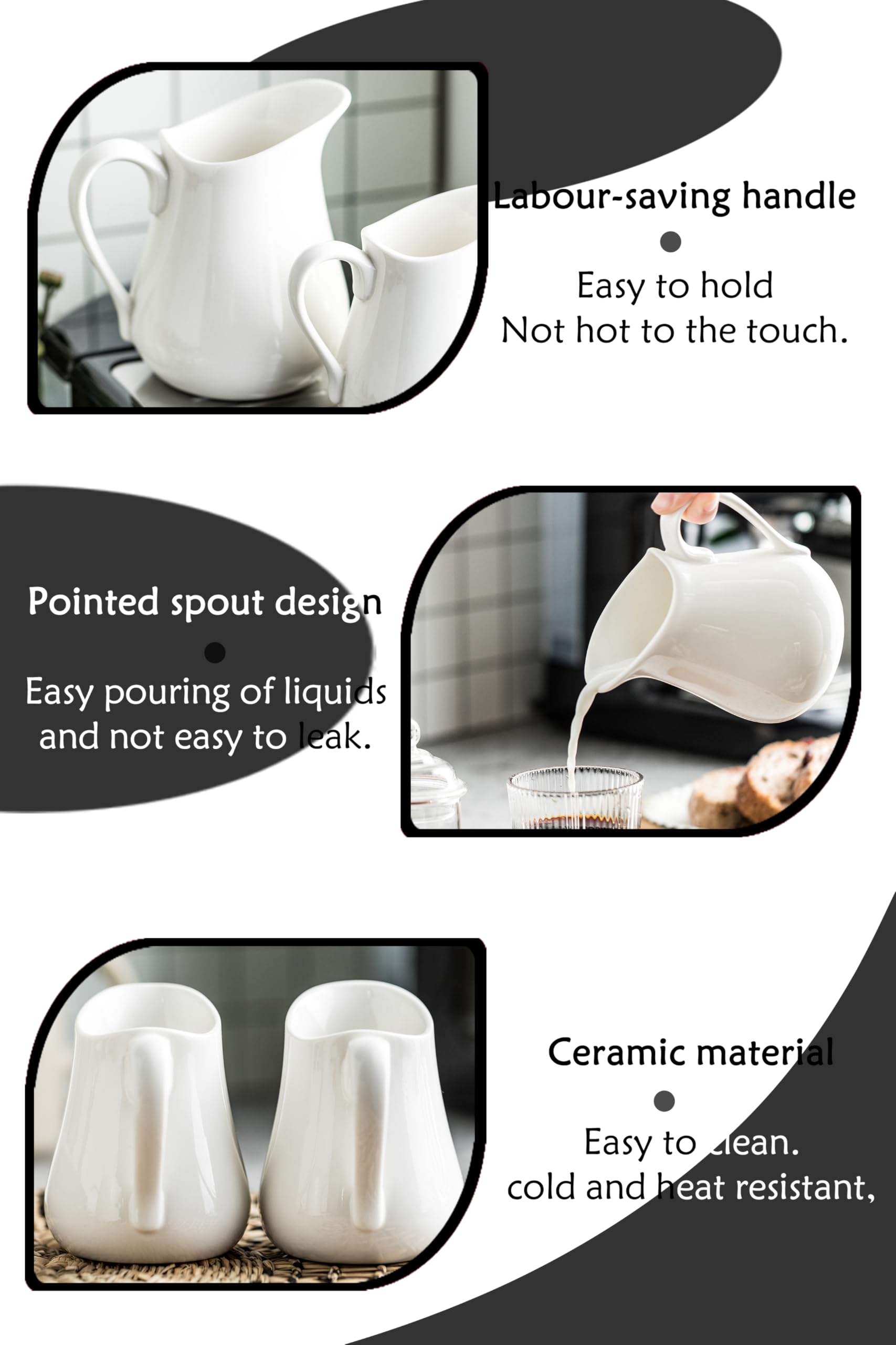 LYEOBOH 17oz Ceramic Creamer Pitcher with Handle - White Coffee & Milk Pourer for Home Kitchen, Microwave & Freezer Safe - Perfect for Lattes, Cappuccinos & Hot Chocolate