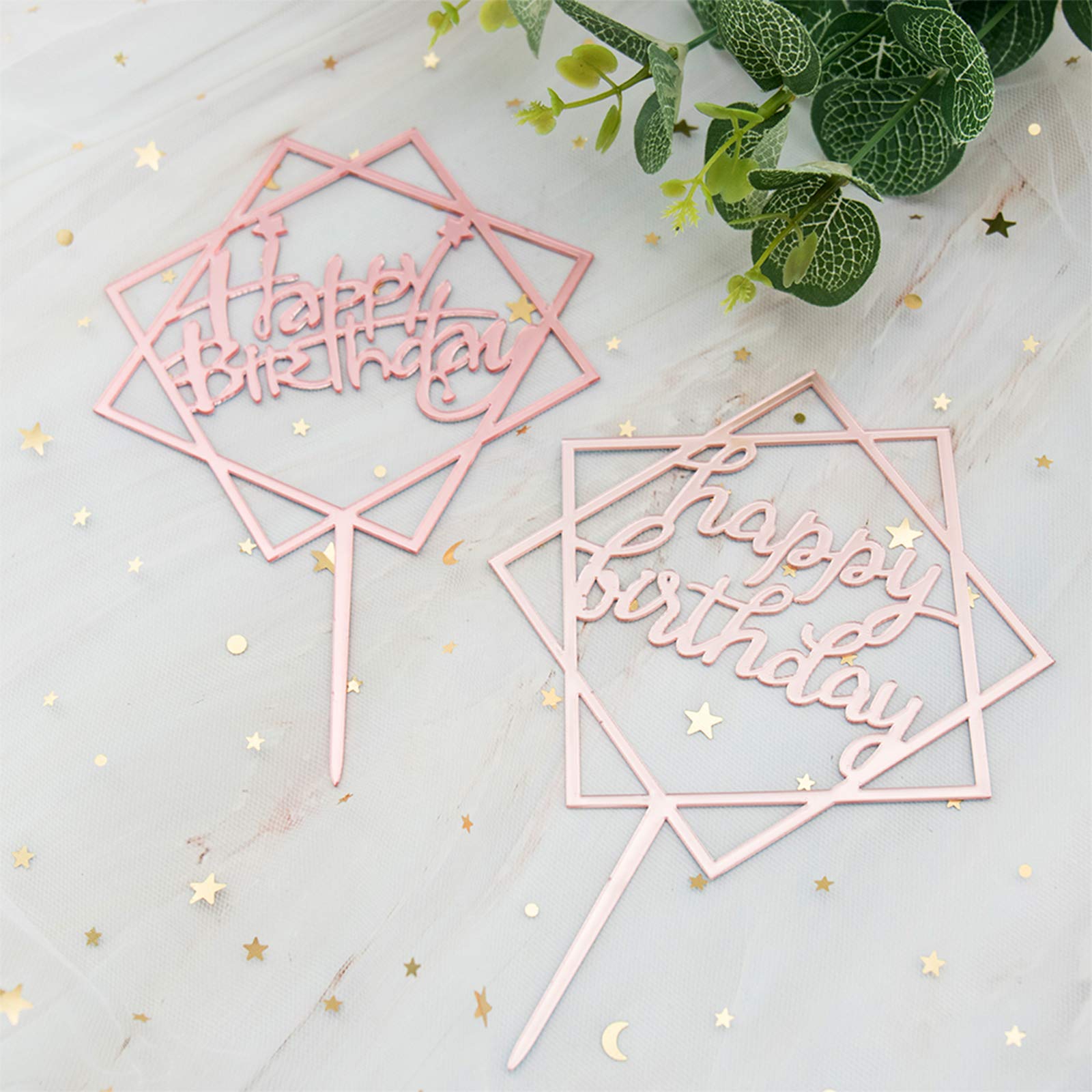 SUBANG 12-Piece Acrylic Rose Cake Toppers for Birthday Decorations - 4.1 x 6.5 Inch - Perfect for Wedding, Baby Shower & Anniversary Cakes