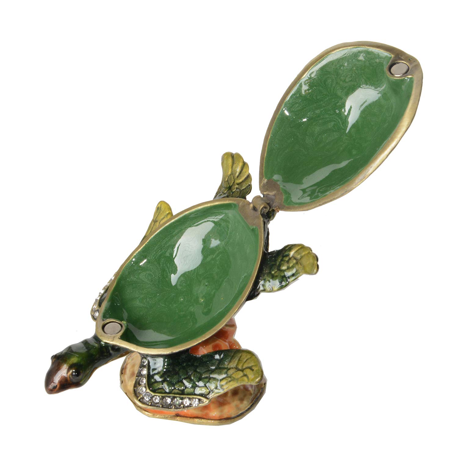 Hand-Painted Crystal Tortoise Trinket Box - Jewelry Storage Box with Hinged Lid, Ring & Earring Holder - Turtle Figurine Collectible Gift for Home Decor, Wedding Favors & Spiritual Healing