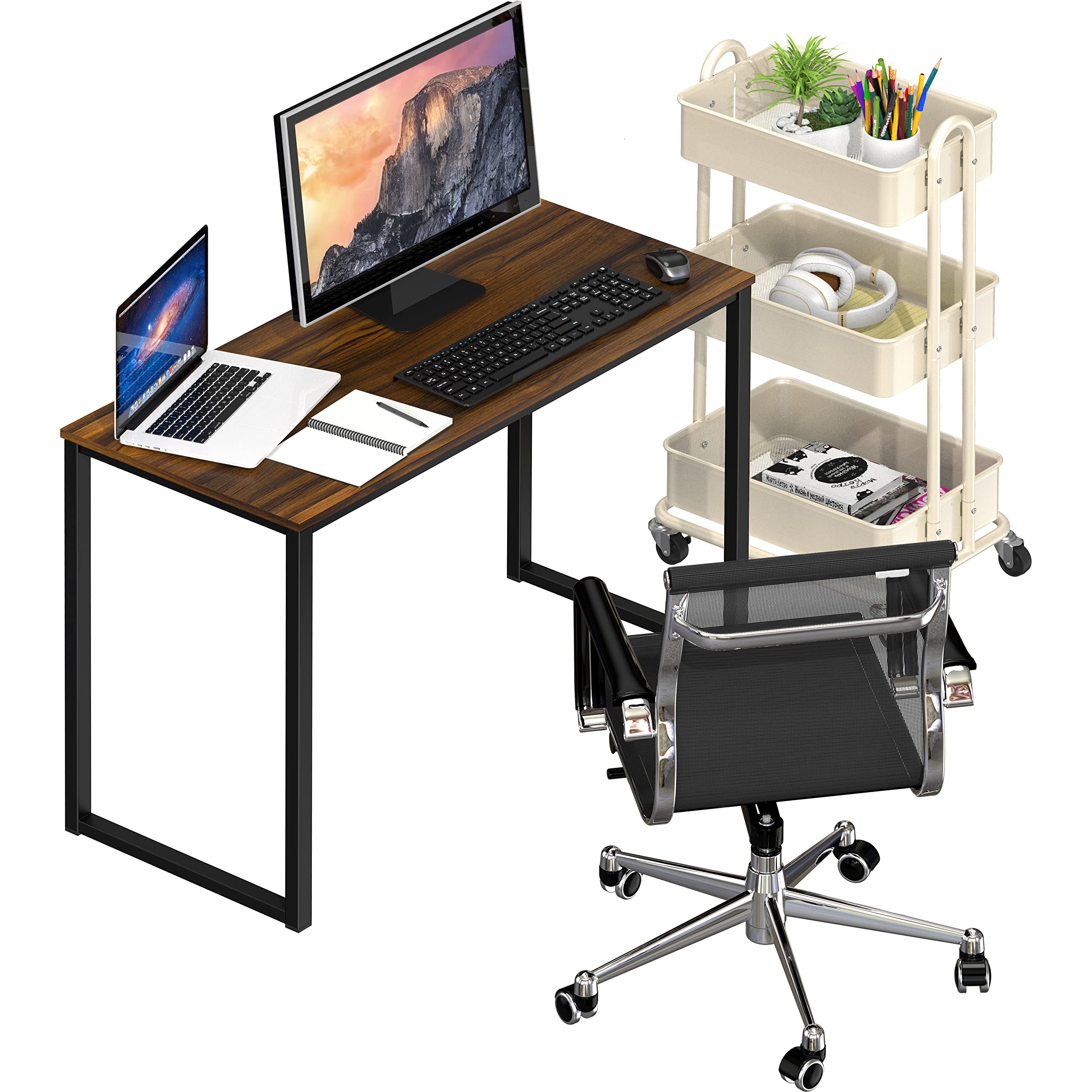 SHW Mission 32-Inch Home Office Computer Desk, Walnut Finish - Modern Writing Desk for Small Spaces, Perfect for Remote Work, Study & Gaming
