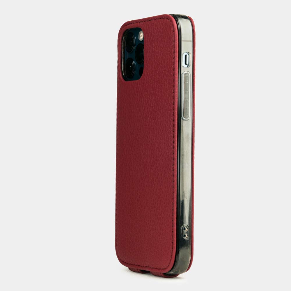 Premium Ultra Thin Leather Folio Case for iPhone 12 Pro Max - French Made Patented Design - Cherry Red - Perfect for Business & Travel Protection