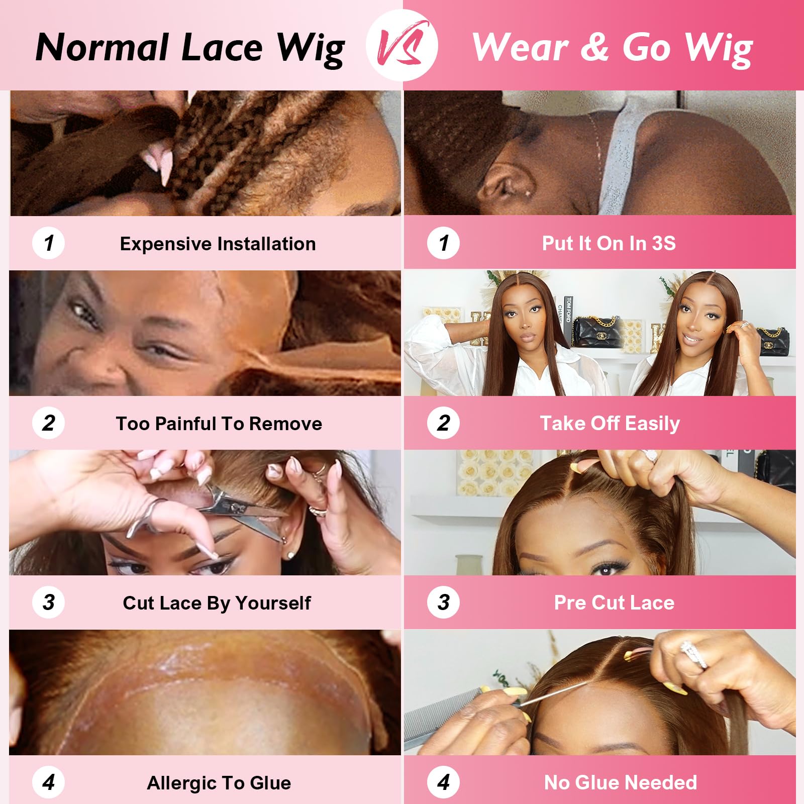 Glueless 5x6 Lace Front Wig Human Hair - Chocolate Brown Straight Brazilian Hair Wig for Black Women, 32 Inches, No Glue Needed, Pre-Cut Lace | Perfect for Daily Wear, Special Occasions & Protective Styling