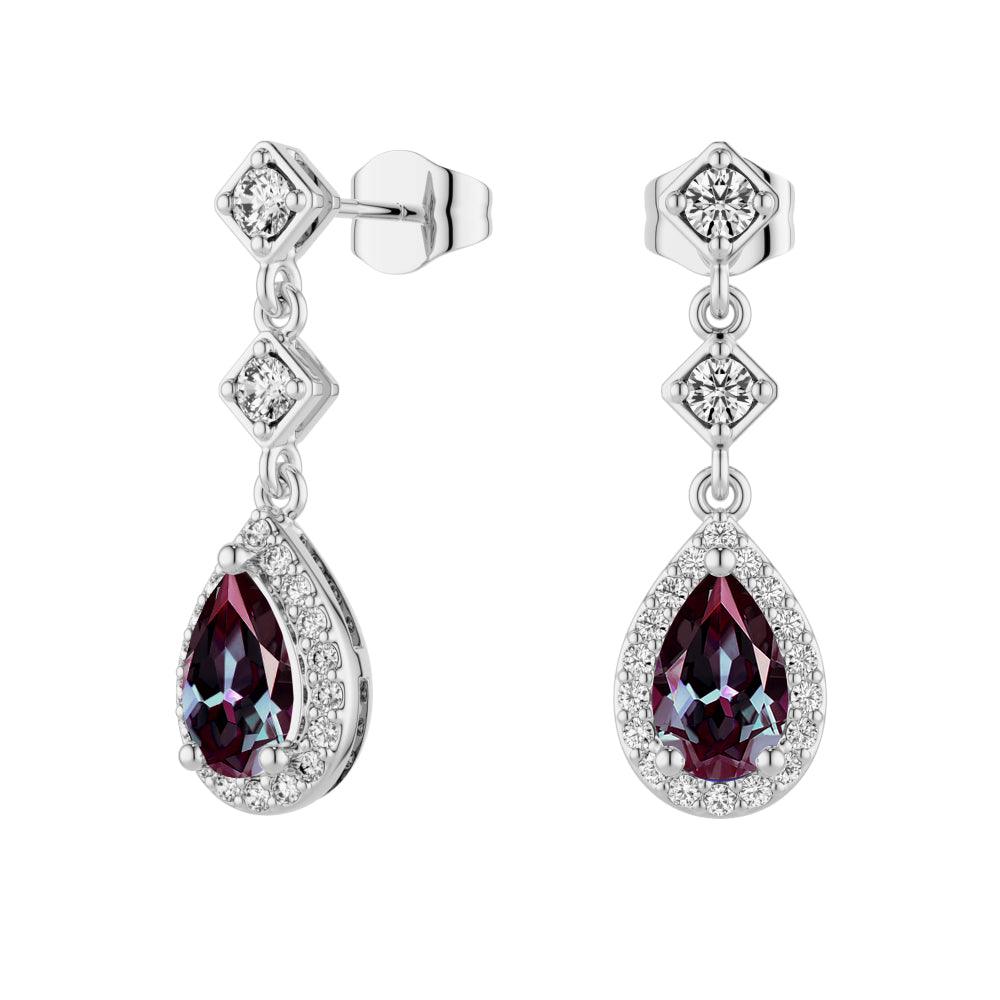 2 Carat Pear Shaped Alexandrite Moissanite Pave Drop Earrings for Women | Elegant Dangle Earrings for Wedding, Party & Special Occasions