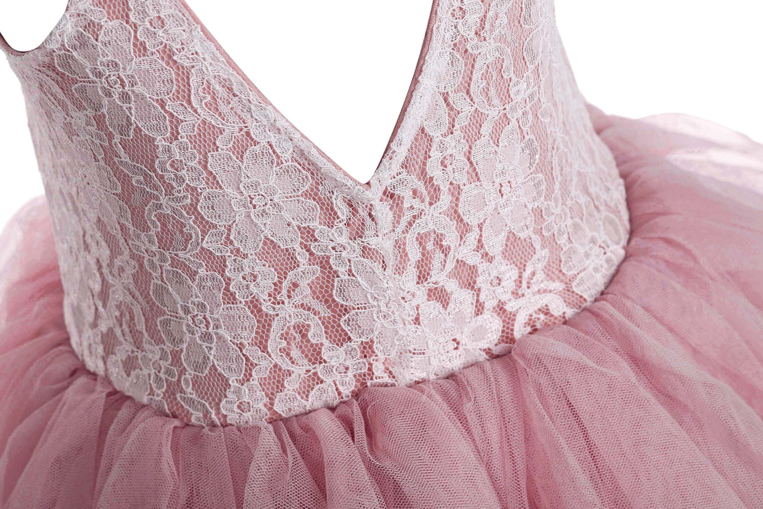 Flower Girl Dress for Wedding - Girls Full Length Fancy Tutu Tulle Tiered Lace Party Dresses | Perfect for Bridal Showers, First Communion & Special Occasions