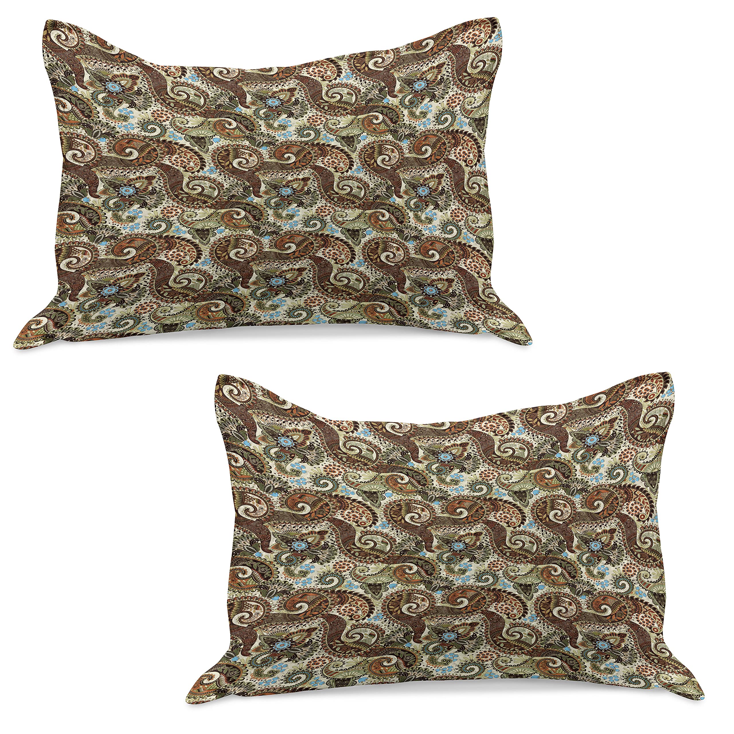Ambesonne 2-Pack Paisley Quilted Pillow Covers - Persian Teardrop Design with Curved Tip Motif, Colorful Pattern King Size Pillow Shams (36