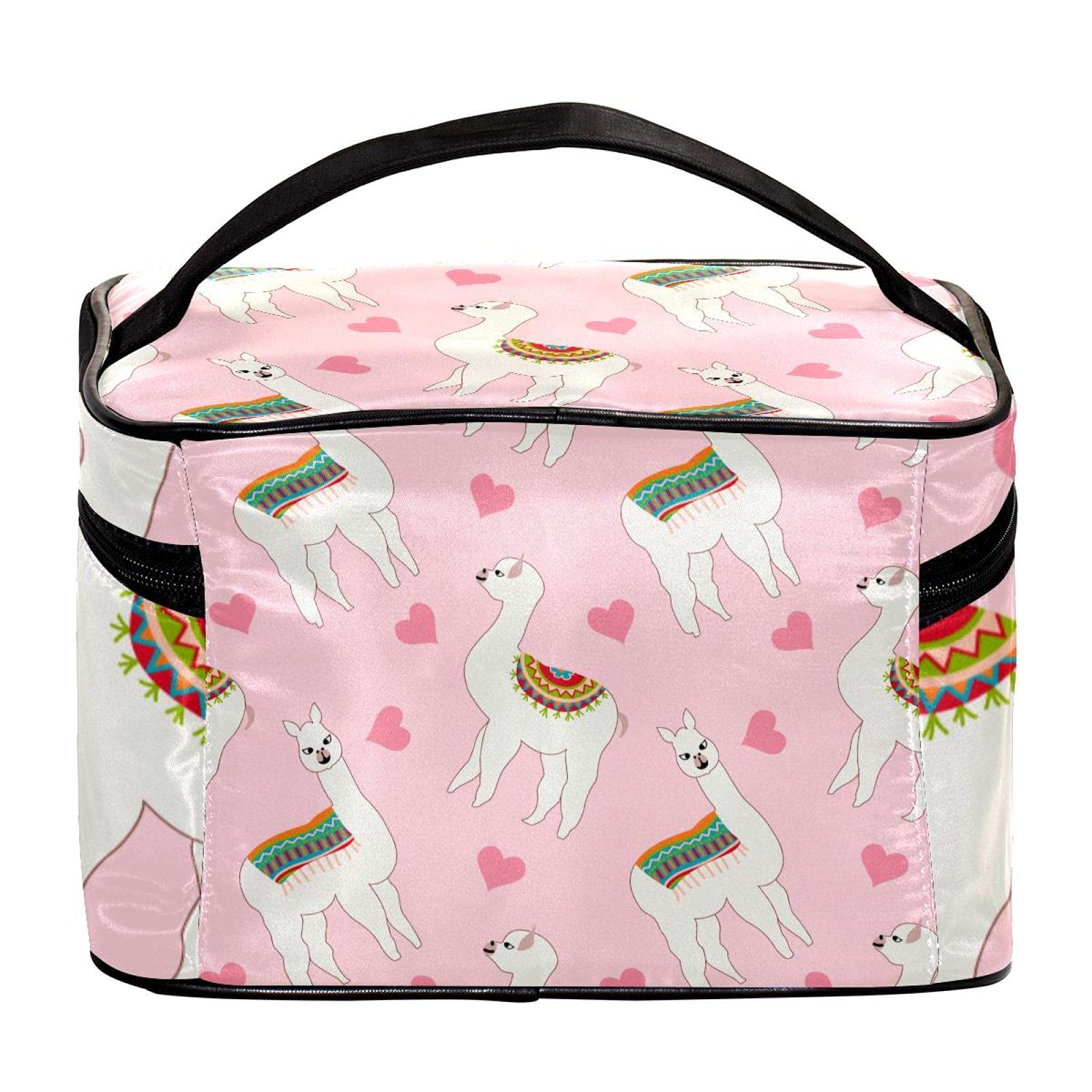 Cute Llama Pink Makeup Bag for Women - Travel Cosmetic Organizer