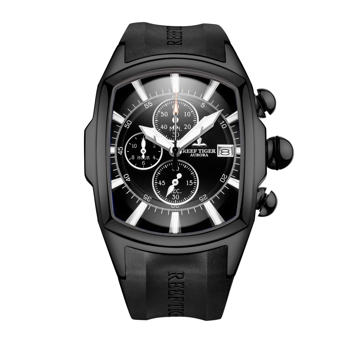 REEF TIGER Luxury Sports Watch for Men - Black Rubber Strap Analog Quartz Watch RGA3069-T | Waterproof & Durable for Outdoor Activities, Gym & Casual Wear