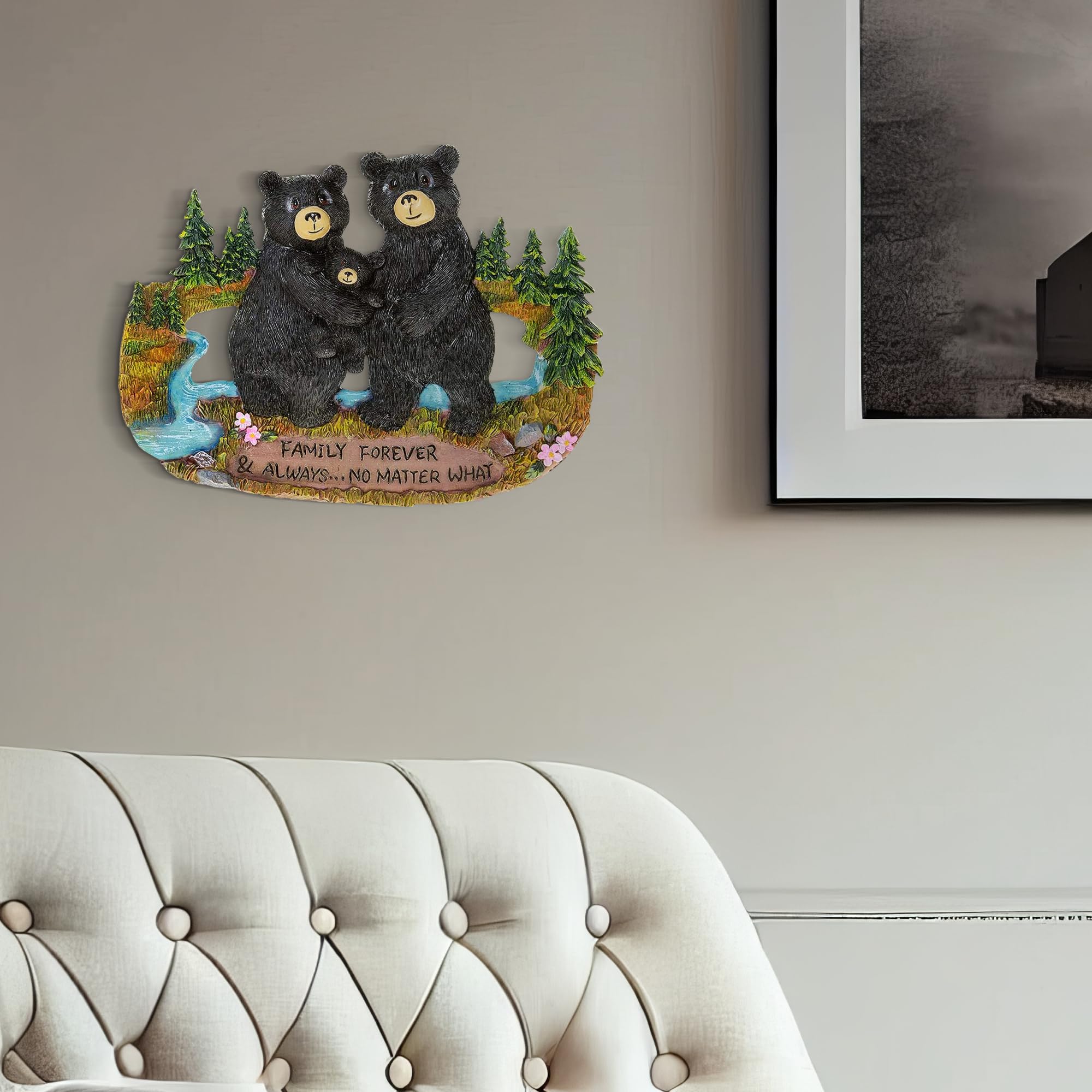 Black Bear Wall Decor - Rustic Family Signs for Home Decor, Kitchen & Country House Blessings - Family Forever & Always No Matter What Plaque - Perfect for Cabin, Farmhouse & Living Room Wall Decorations