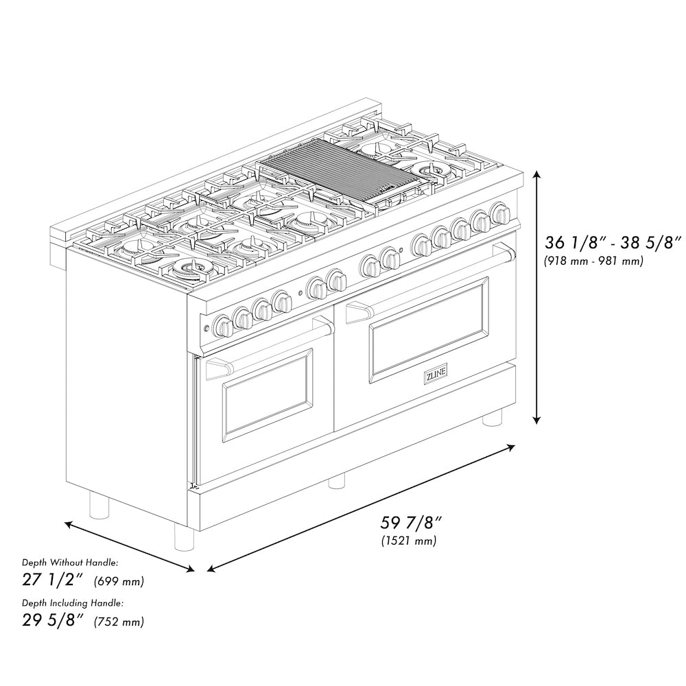 ZLINE 60-Inch 7.4 cu. ft. Dual Fuel Range with 9-Burner Gas Cooktop & 2 Electric Convection Ovens - Satin Stainless Steel (RAS-SN-60) | Professional Kitchen Appliance for Home Chefs & Cooking Enthusiasts