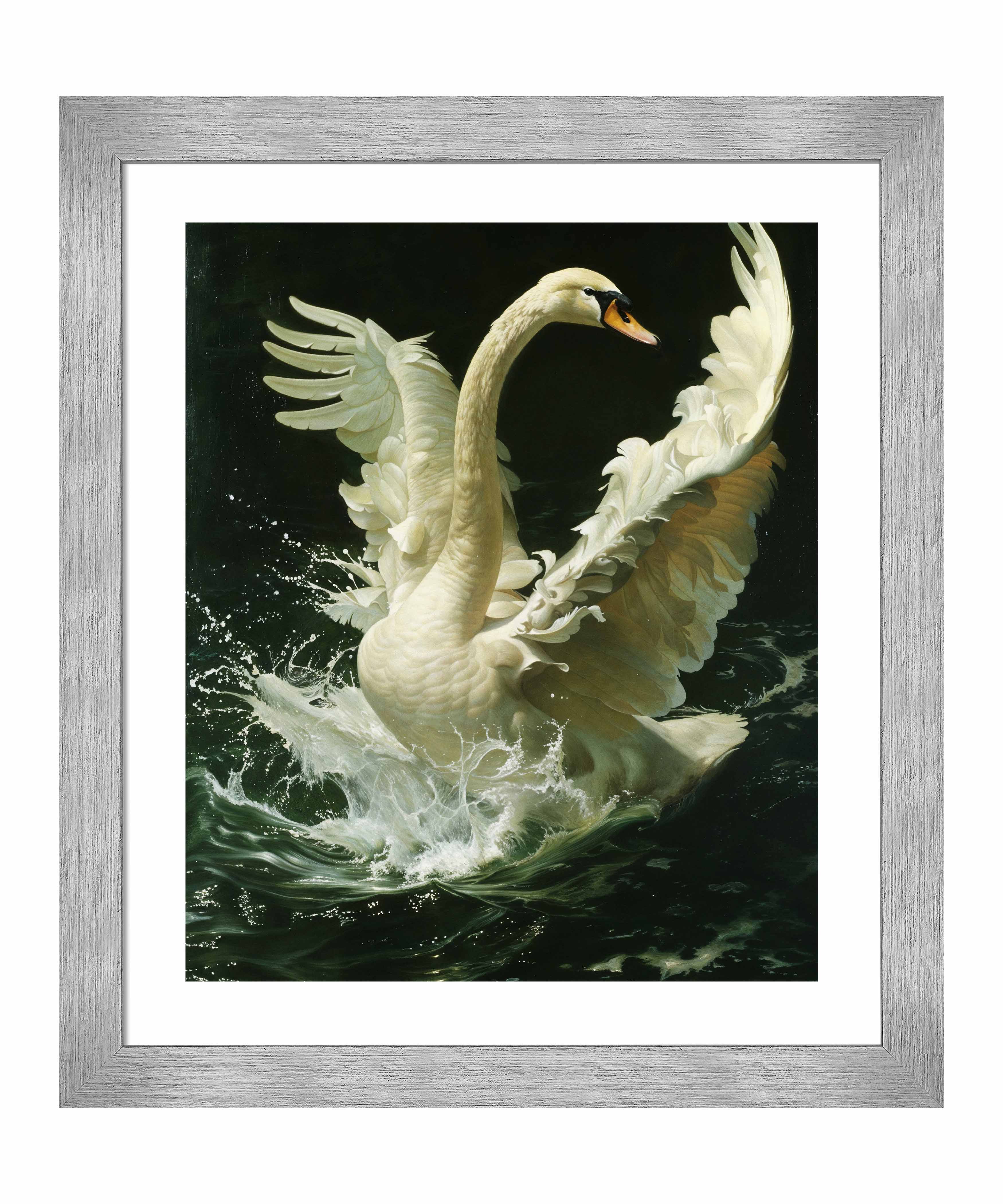 Ethereal Majesty Swan in Flight Art Prints - Elegant Home & Office Wall Decor, Perfect for Living Room, Bedroom, or Gift