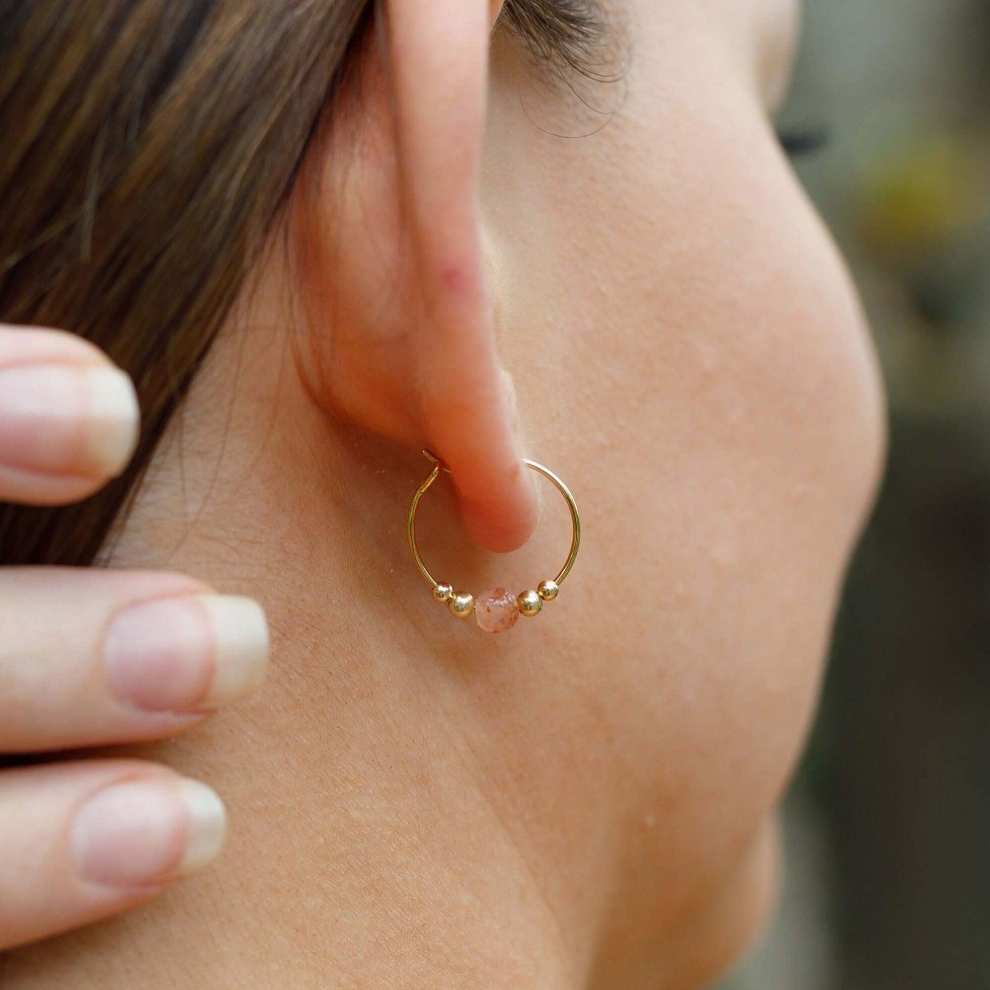 Tiny Sunstone Gemstone Bead Hoop Earrings - Natural Stone Jewelry for Women - Boho Chic Accessories for Everyday Wear & Special Occasions