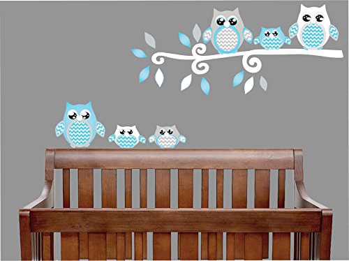 Grey and Blue Owl Wall Decals