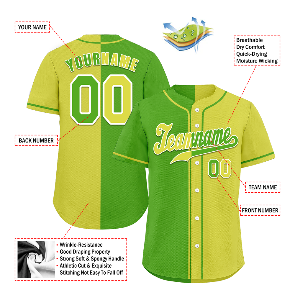 Custom Green Yellow Gradient Fashion Baseball Jersey for Men & Women - Authentic Sports Apparel for Baseball Games, Casual Wear & Fan Outfits