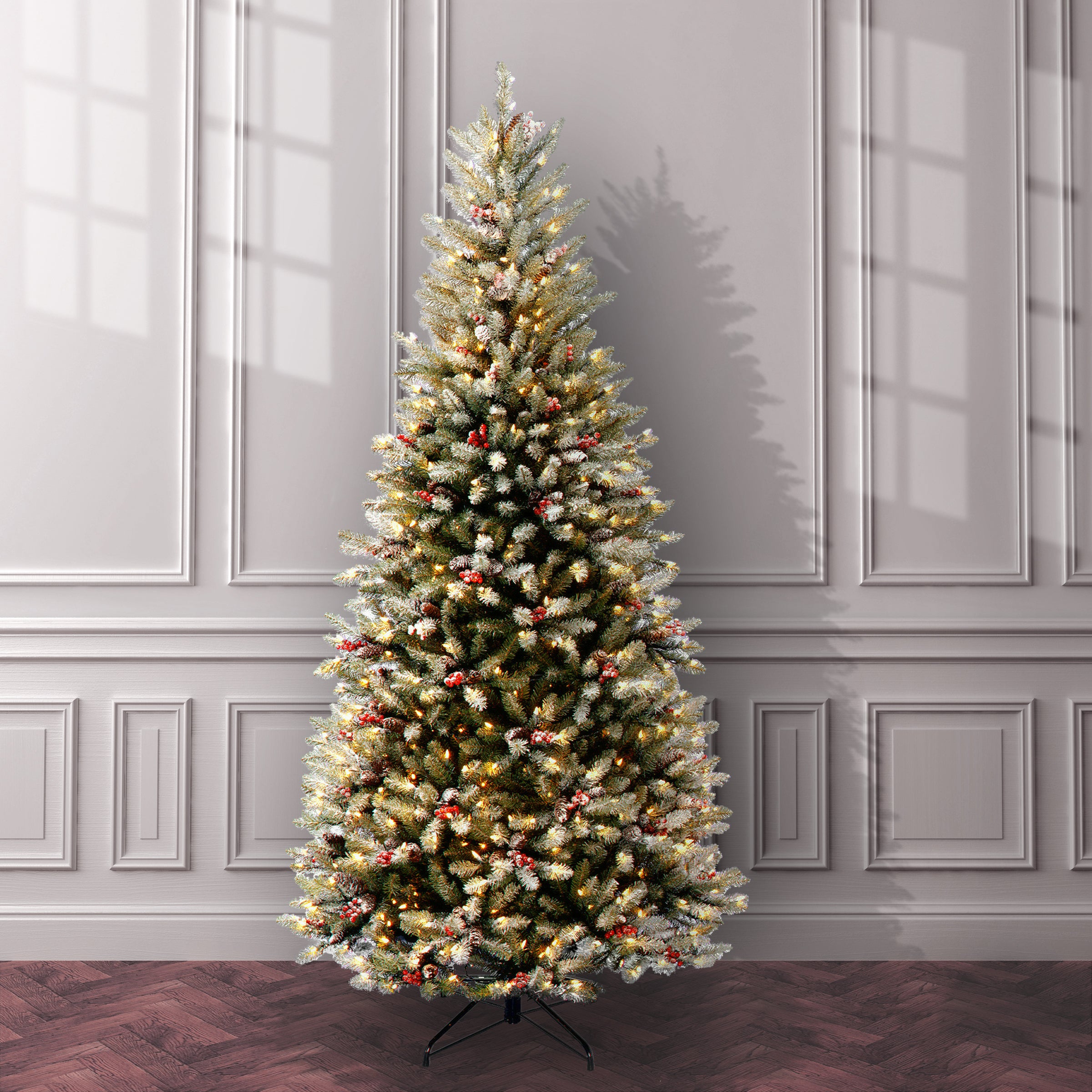 7.5 ft Pre-Lit Dunhill Fir Slim Artificial Christmas Tree with 500 Clear LED Lights - Perfect for Small Spaces & Holiday Decor