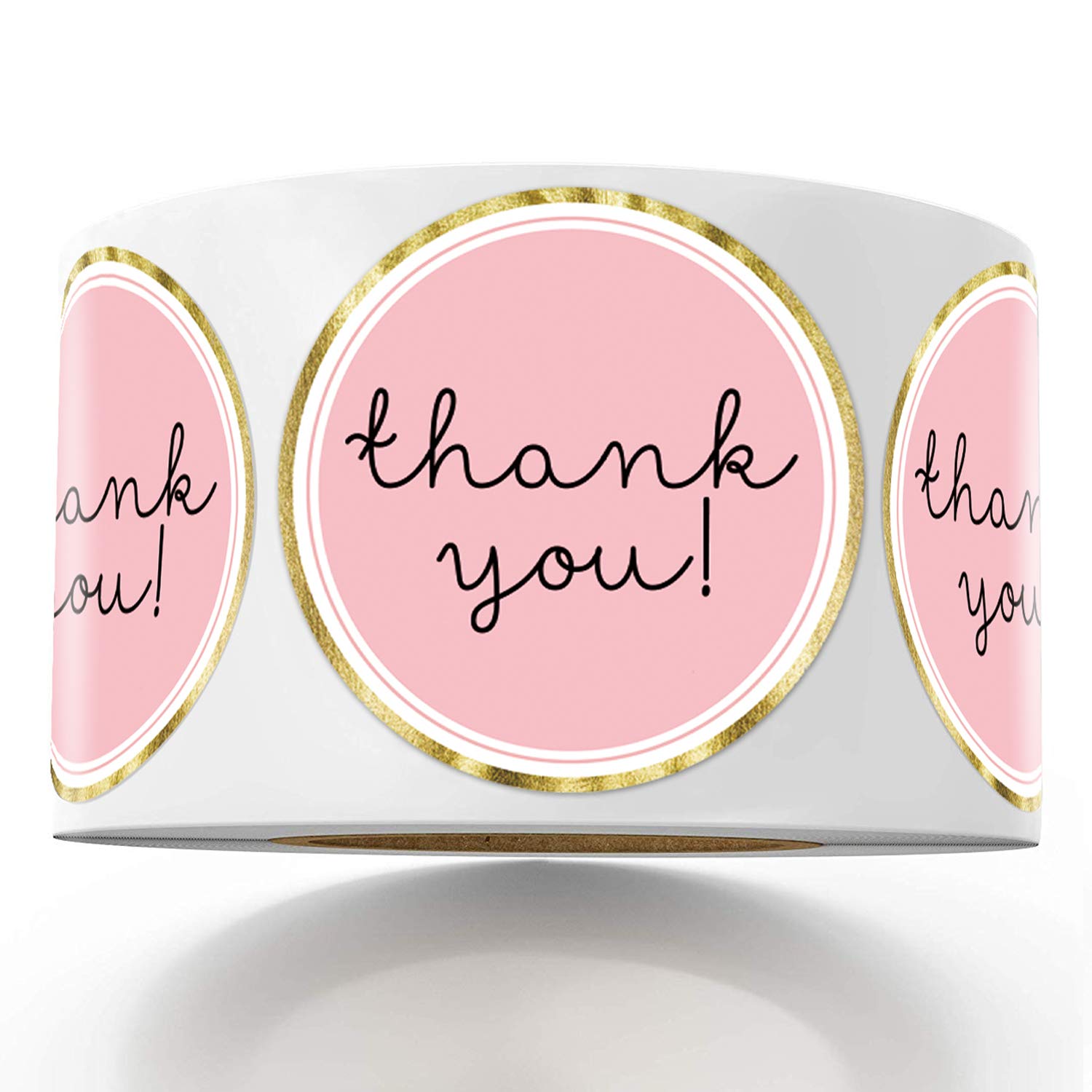 Elegant Gold Thank You Stickers & Round Pink Adhesive Labels - 1.4 Inch, 500 Pack - Perfect for Gift Wrapping, Wedding Favors, Party Decorations and Business Packaging