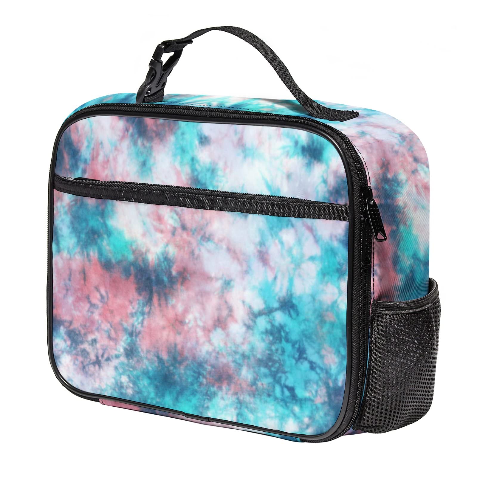 Insulated Lunch Box for Adults & Kids - Reusable Thermal Lunch Tote with Detachable Handle for Work, School & Travel - Cute Tie Dye Cooler Bag with Side Pocket for Women & Teen Girls - Perfect for Office, Picnics & Outdoor Activities