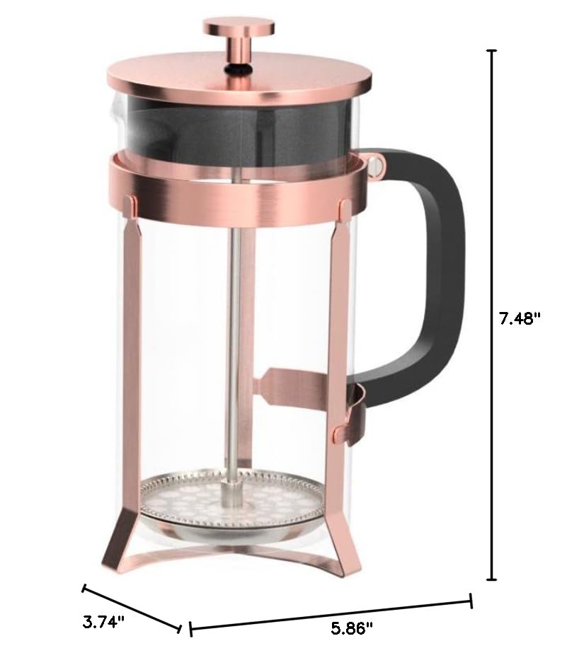 QUQIYSO 34oz French Press Coffee Maker - 304 Stainless Steel with 4 Filters, Heat Resistant & Durable, Easy to Clean, Borosilicate Glass, BPA Free - Perfect for Home, Office, Camping & Gifts (Copper)