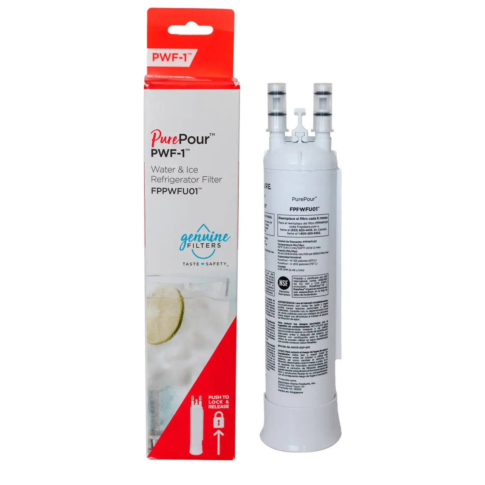 Frigidaire FPPWFU01 PurePour PWF-1 Refrigerator Water Filter Replacement - Compatible with Frigidaire, Electrolux & Kenmore Refrigerators - Clean & Safe Drinking Water for Home, Office & Kitchen Use