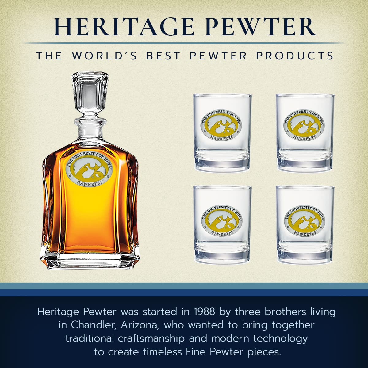 Premium Capitol Decanter Chest Set - 24 oz Whiskey Decanter with 4 Double Old-Fashioned Glasses | Handcrafted Pewter Barware for Bourbon, Scotch & Cocktails | Elegant Home Bar Accessories for Entertaining & Gifts