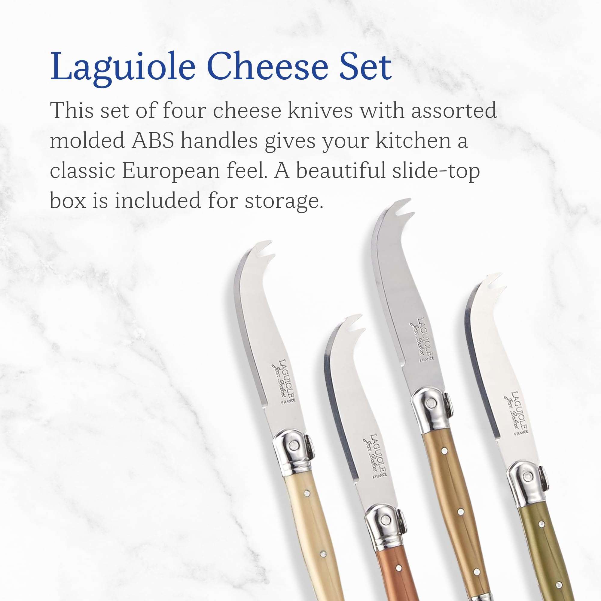 Premium Jean Dubost Laguiole 4-Piece Cheese Knife Set with Mineral Handles - Rust-Proof Stainless Steel - French-Made Cheese Cutlery - Perfect for Wine & Cheese Parties, Charcuterie Boards & Gourmet Gifts