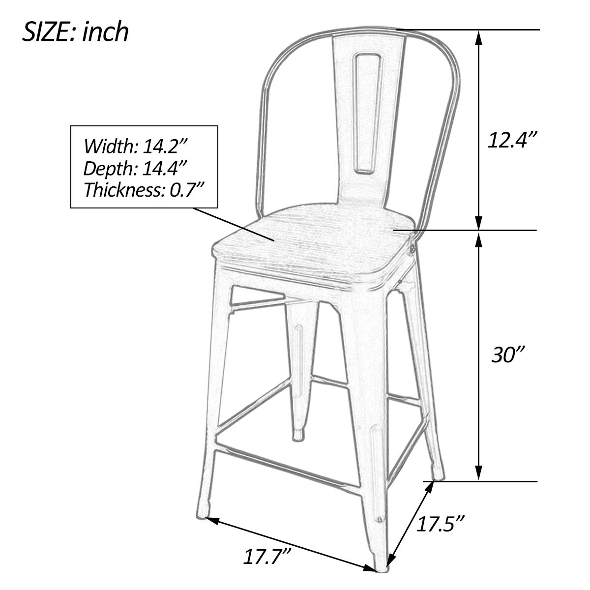 Yongchuang 30 Inch Metal Bar Stools Set of 4 - High Back Counter Height Kitchen & Dining Chairs with Wood Top, Silver - Perfect for Home Bars, Kitchen Islands & Breakfast Nooks