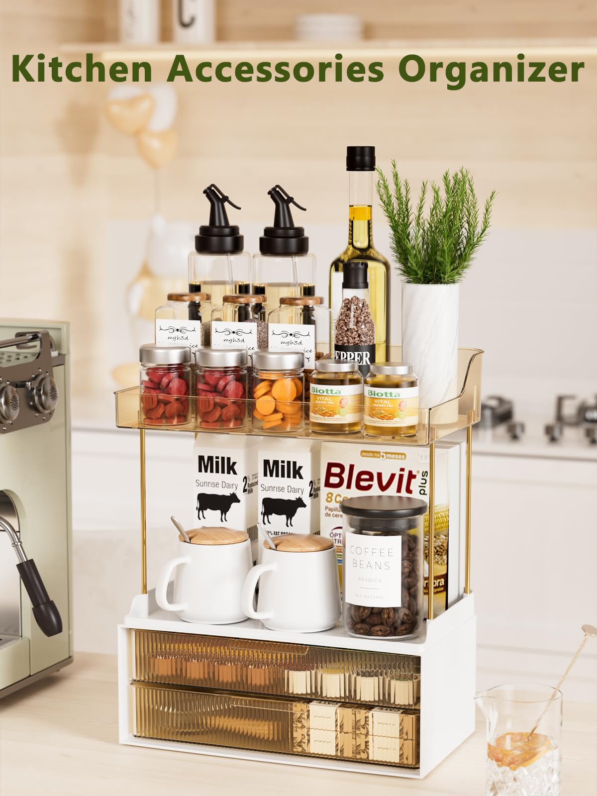 4-Tier Bathroom Organizer with 2 Drawers - Countertop Storage Shelf for Makeup, Skincare & Vanity Essentials - Space-Saving Dressing Table Organizer for Bedroom, Bathroom or Closet