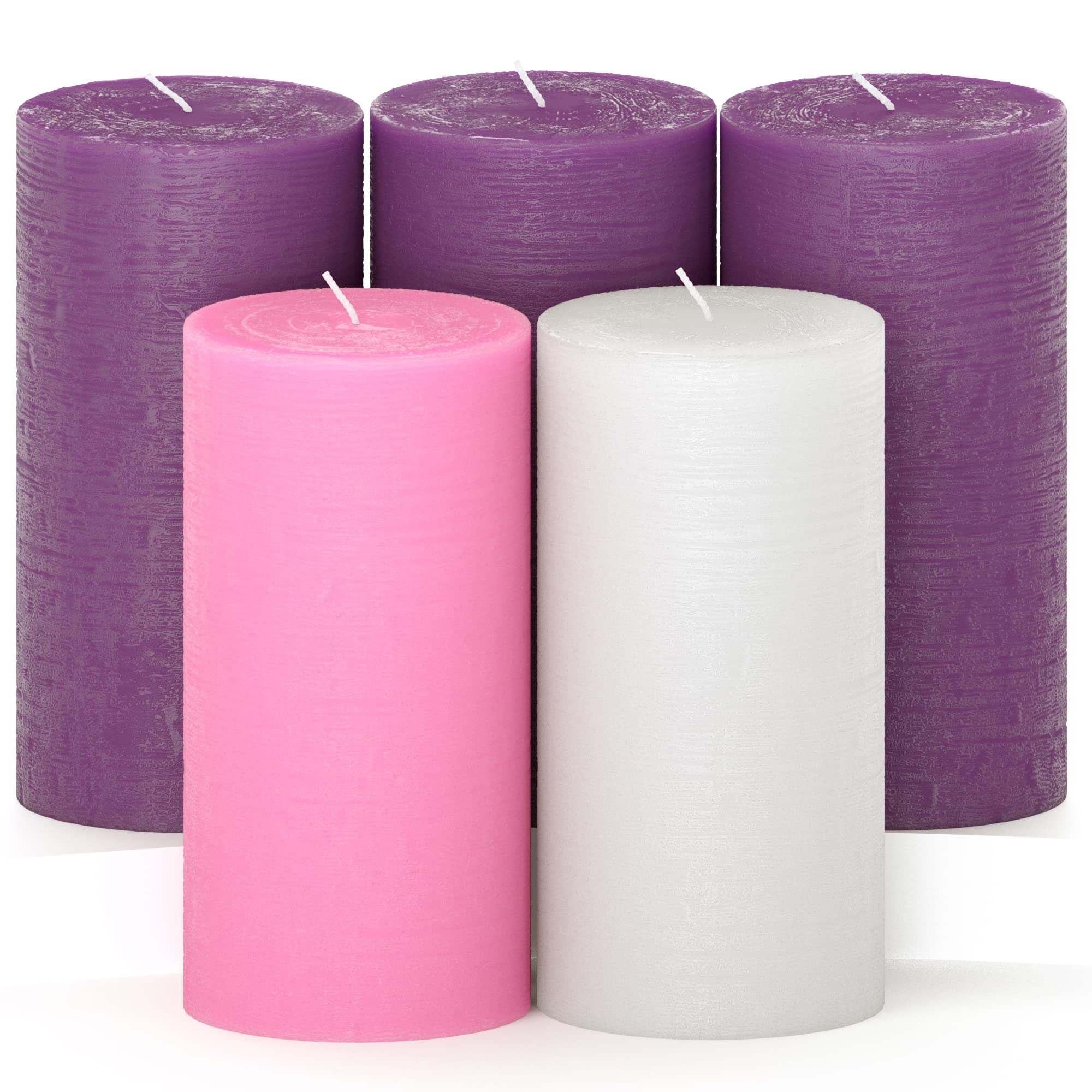 Premium CANDWAX 3x4 Inch Unscented Non-Drip Advent Pillar Candles Set of 5 - Rustic Purple Christmas Candles for Wreaths, Holiday Decor & Church Celebrations