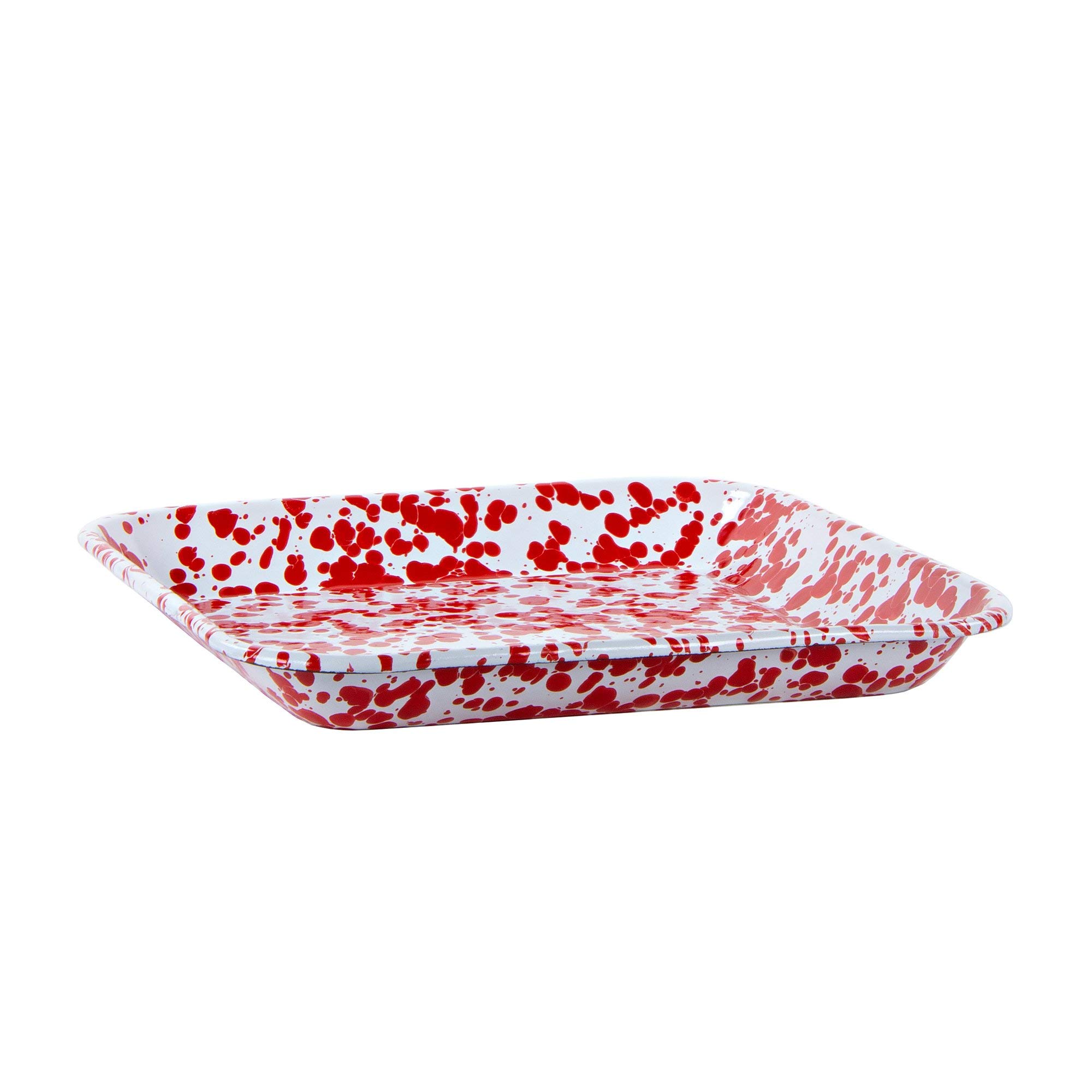 Golden Rabbit Enamelware Square Trays Set of 2 - Red Swirl Design - Perfect for Serving Appetizers, Desserts & Home Decor