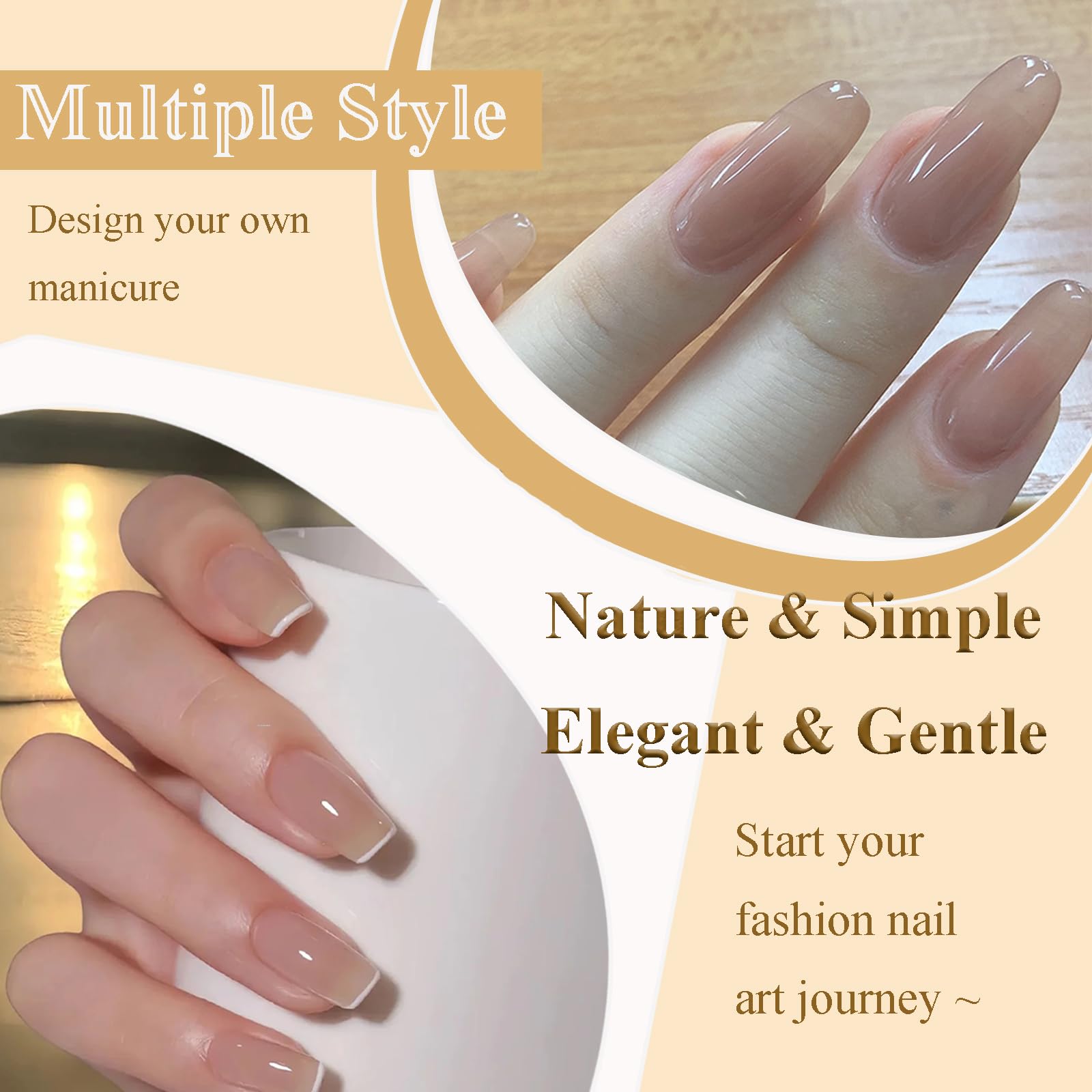 Nude Jelly Nail Polish - Pretty Milk Tea Color Sheer Nail Polish - Crystal Clear Natural Look - Water Based Quick Dry No UV Light Needed - Perfect for Everyday Wear & French Manicures