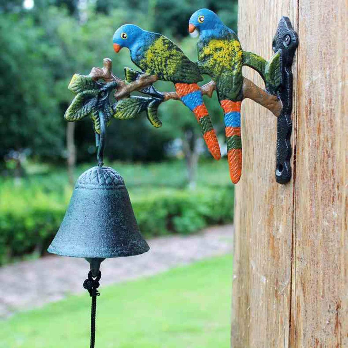 Vintage Cast Iron Parrot Doorbell - Handcrafted Rustic Welcome Bell for Garden, Courtyard & Front Door Decor - Perfect for Farmhouse, Cottage & Country Home Entryways